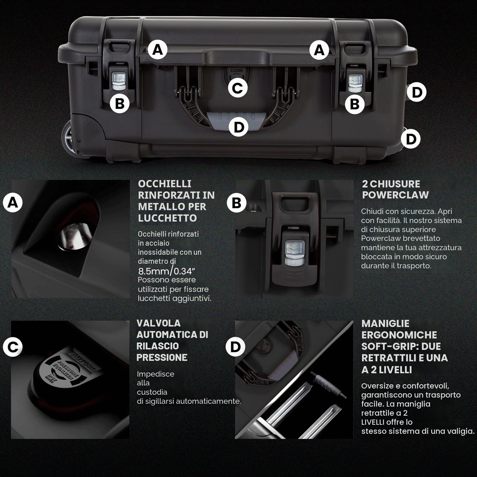 NANUK 935 - Valigia rigida impermeabile per fotocamera (vuota), 56 x 36 x 23 cm - Antipolvere e resistente agli urti, bagaglio a mano - Nero