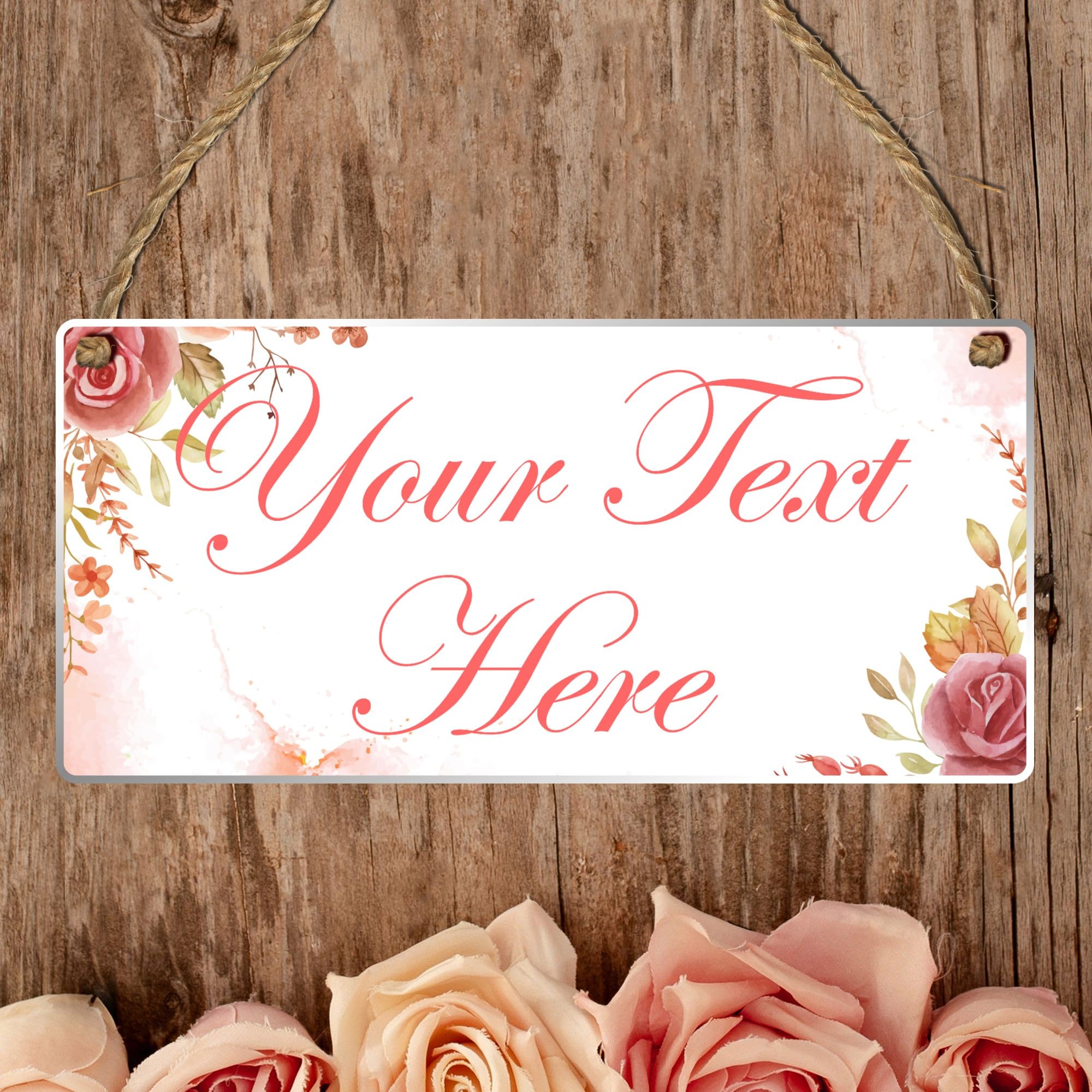 Personalised Floral Hanging Plaque – Customisable Decorative Sign with Elegant Flower Design for Home Décor, Thoughtful Gift for Friends (Coral Roses, Acrylic Indoor & Outdoor Use)
