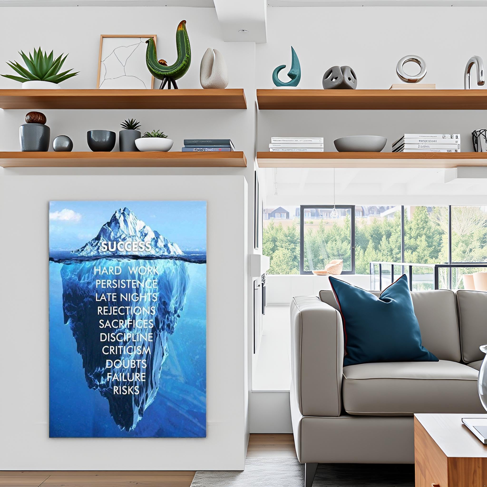 Impresión en lienzo con citas inspiradoras de gran tamaño con lema positivo de Iceberg, para oficina, sala de estudio, decoración de pared, dormitorio (24 x 36 pulgadas (ancho x alto)