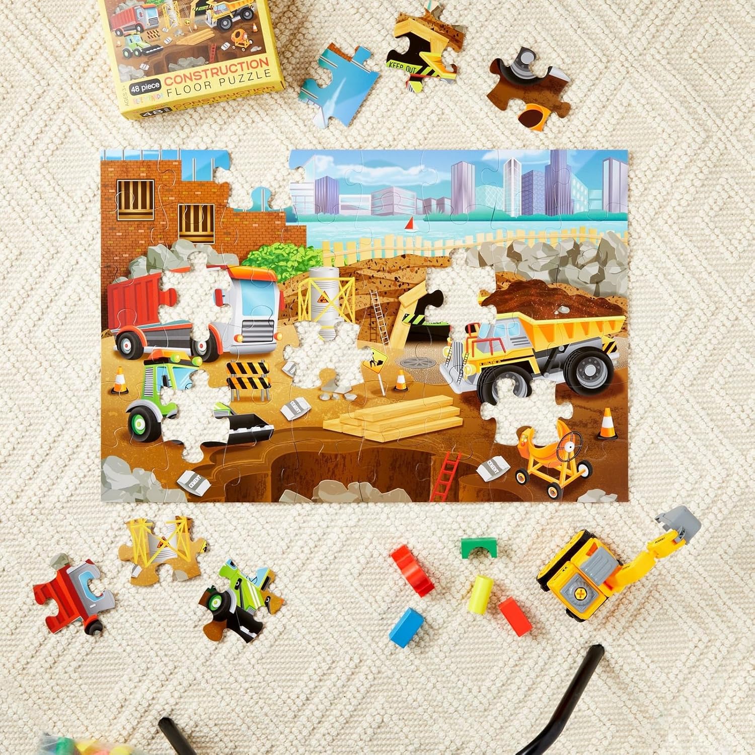 BLUE PANDA Floor Puzzle Construction Set - 48-Piece, 2 ft x 3 ft Floor Challenge - Preschool Learning & Hand Eye Coordination for Toddlers Ages 3-5