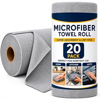Microfiber Cleaning Cloth Roll 20 Pcs, Reusable Kitchen Towel Roll, Ultra Absorbent Lint Free Washable Kitchen Cleaning Cloth, Tearable Dusting & Glass Cleaning Cloth, 25 x 25 cm