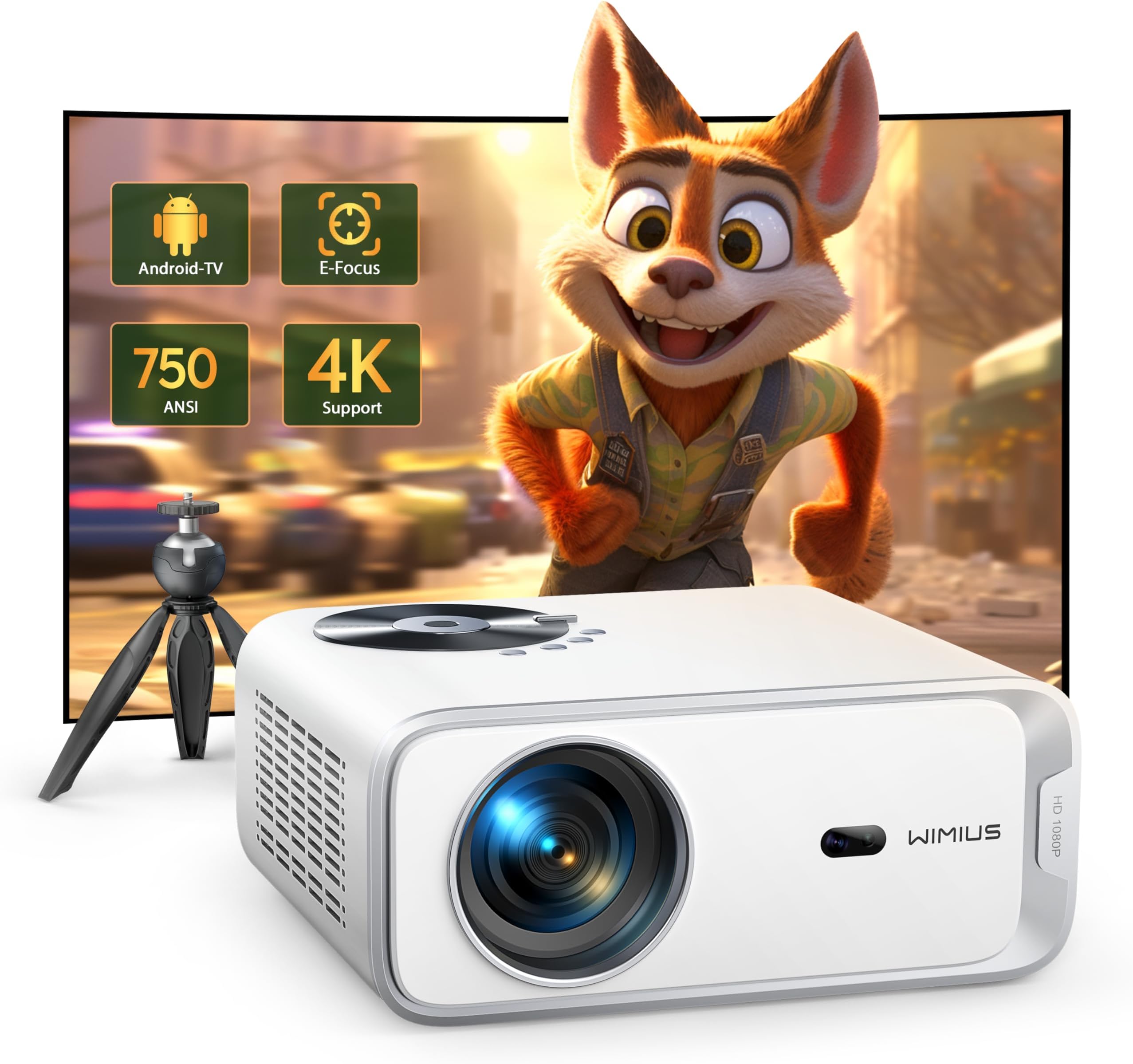 【Netflix/Android TV & Electric Focus】 4K Projector, 26000 Lumens WiMiUS WiFi Bluetooth Projectors Full HD 1080P Native Auto Keystone, Zoom 50% WiFi Home Theater HDMI/USB/PS5 with Tripod
