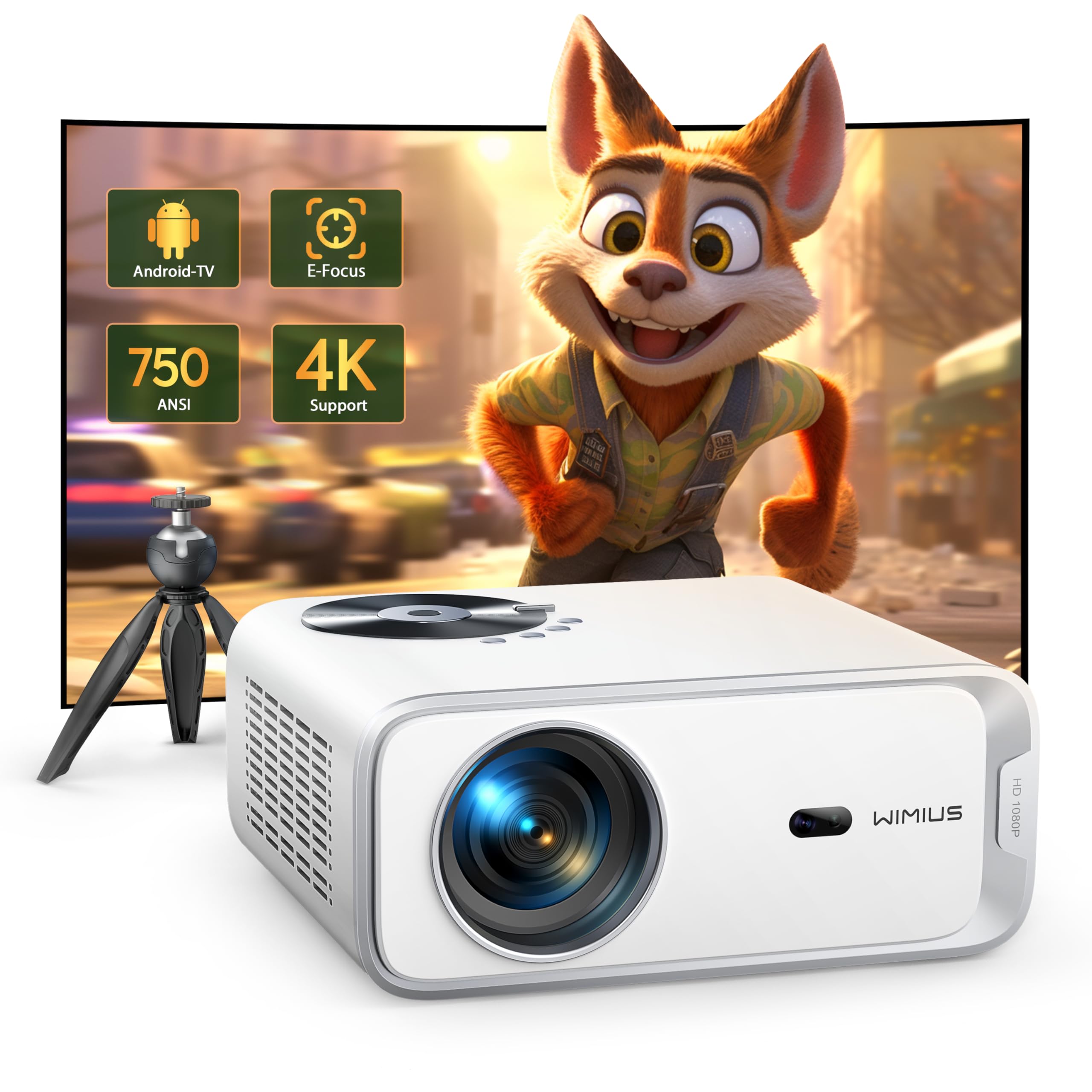 【Netflix/Android TV & Electric Focus】 4K Projector, 26000 Lumens WiMiUS WiFi Bluetooth Projectors Full HD 1080P Native Auto Keystone, Zoom 50% WiFi Home Theater HDMI/USB/PS5 with Tripod