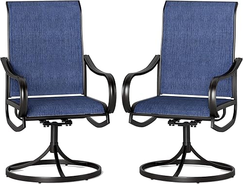 PHI VILLA Juego de 2 sillas de comedor giratorias para patio, sillas para exteriores para todo tipo de clima, con tela de malla de textileno y marco
