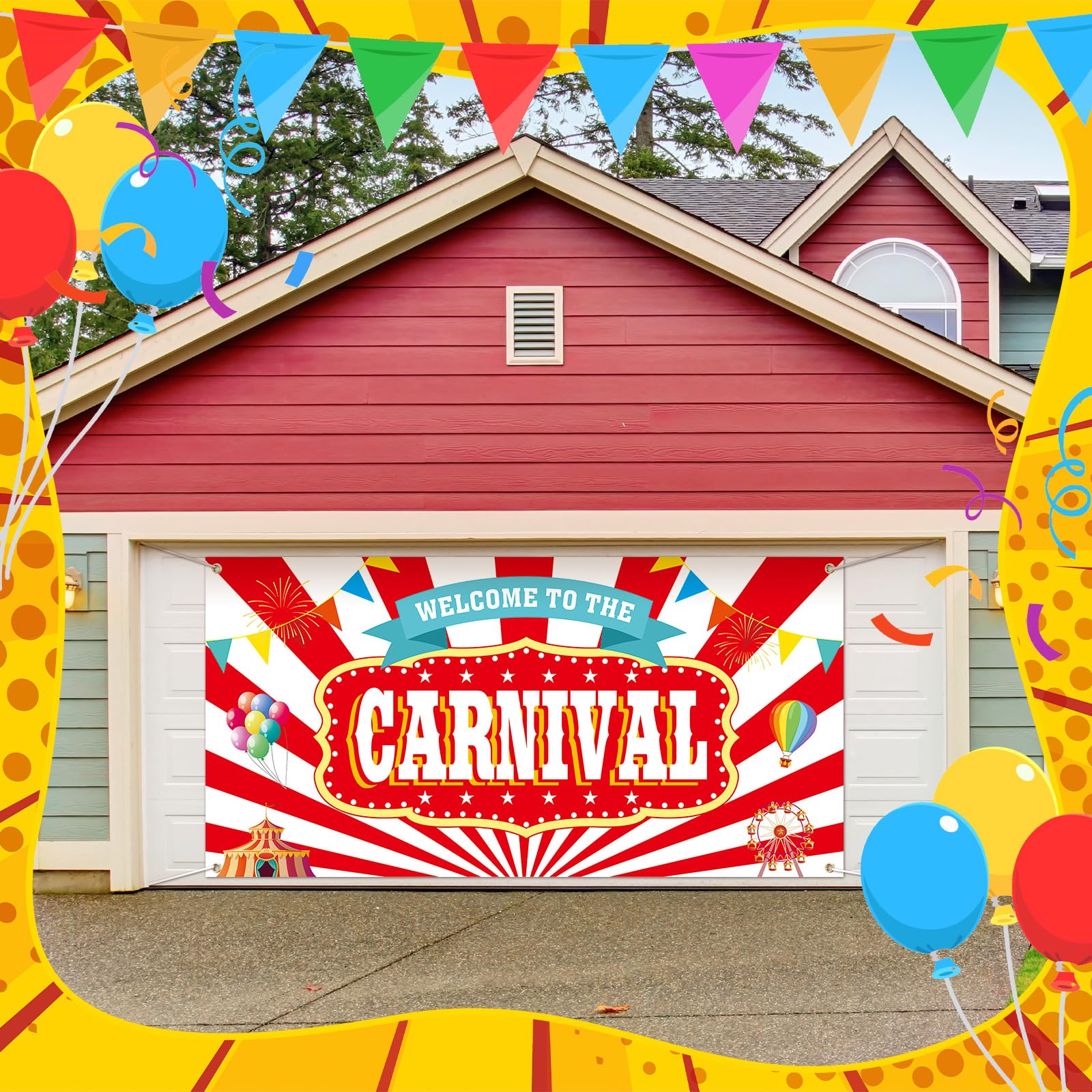 Teenyyou Welcome to the Carnival Banner Decoraciones de carnaval | Diseño de rayas rojas y blancas, decoración de fiesta temática de carnaval, telón de fondo de tela duradera para