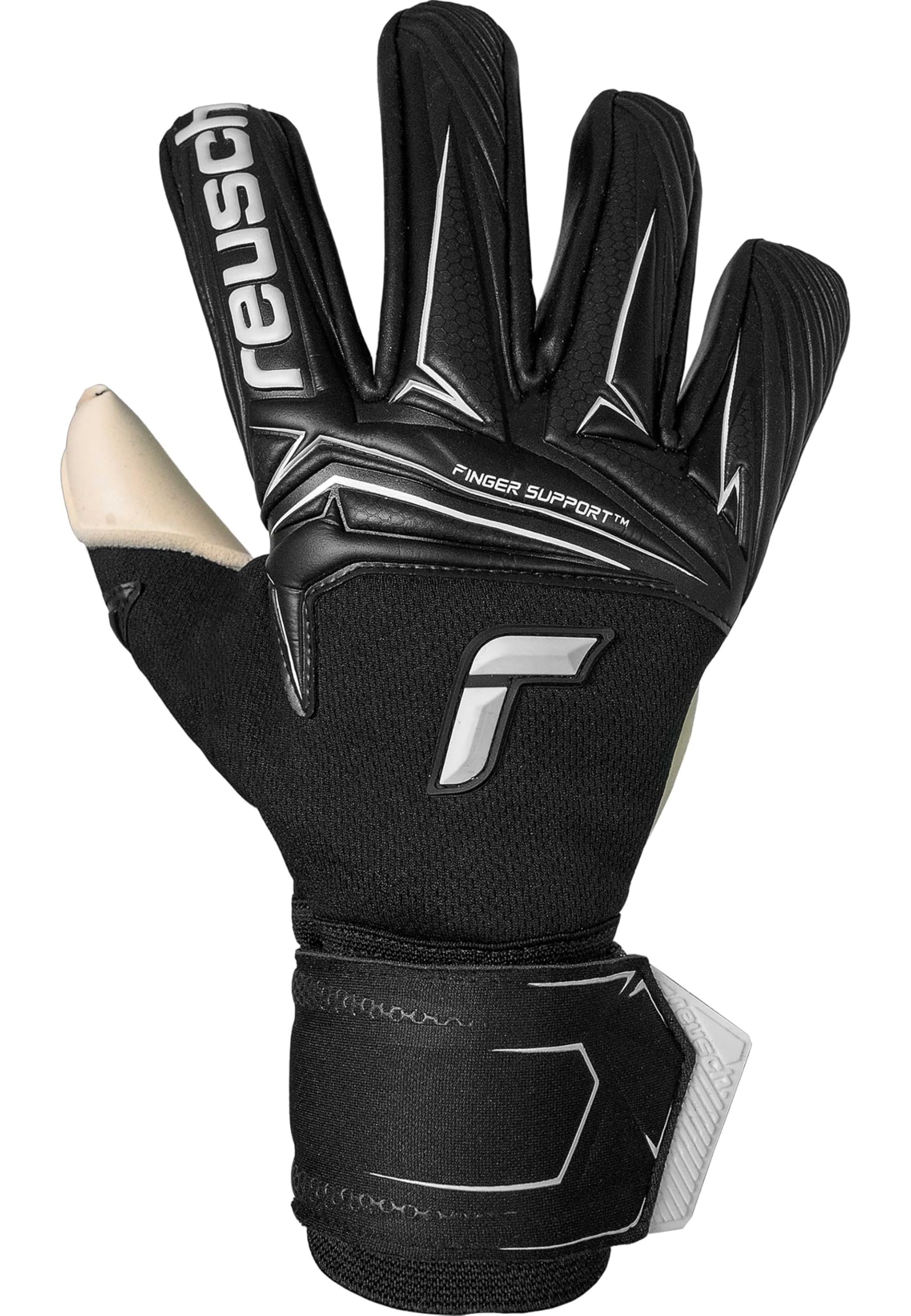 Reusch Guanti da portiere professionale adulti | Protezione delle dita | ottima presa, traspiranti, allenamenti e partite, erba sintetica e naturale, Taglie 7,5-12, Attrakt Gold X NC Finger Support