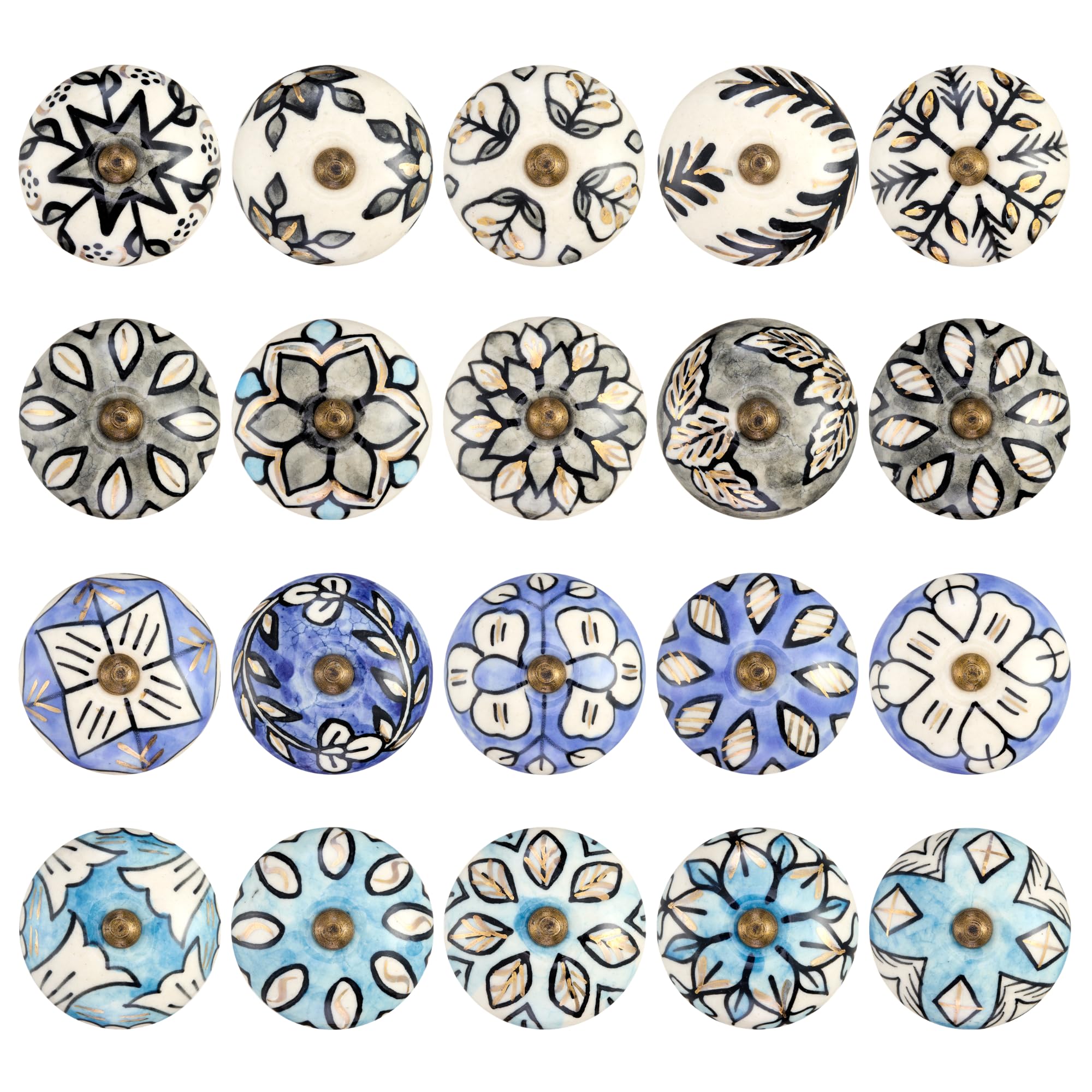 pomelli per armadio multicolore dipinti a mano, cassettiera ceramica artigianale, pomello mobili etnico vintage, per cucina e cassetti con dettagli dorati