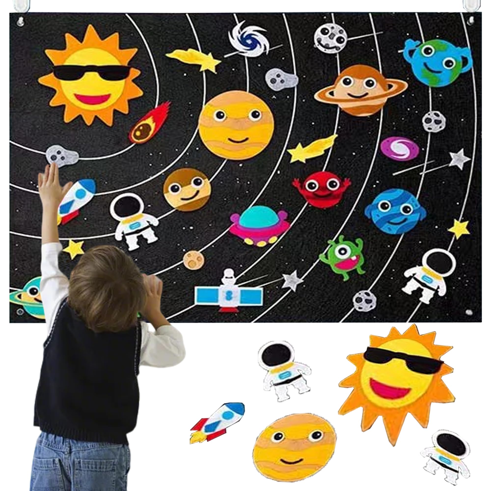 SUQ Solar System Felt Board, 31PCS Story Board Set including 31PCS Patterns, Children's Teaching Felt