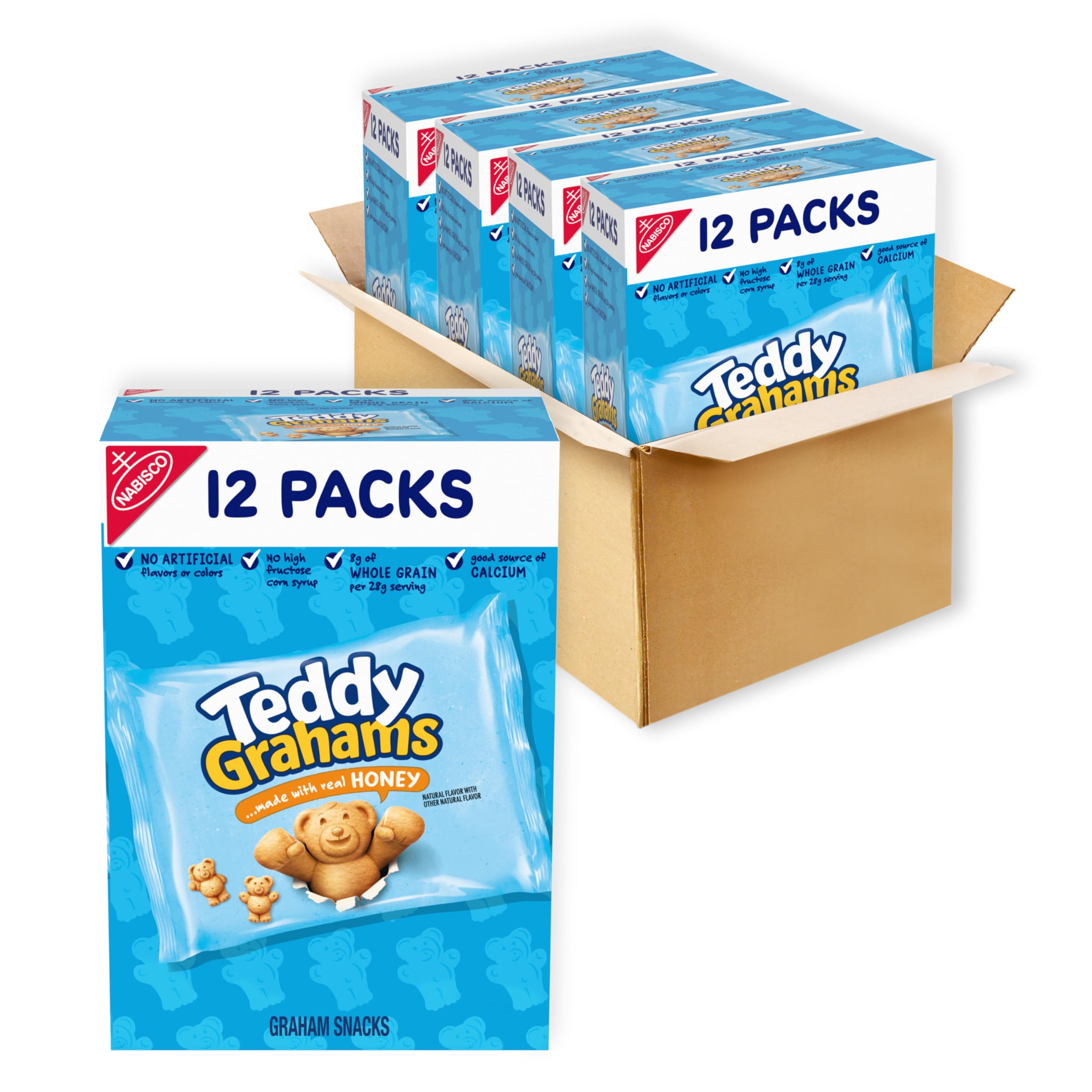 Teddy Grahams Honey Graham Snacks, 48 Total Snack Packs (4 Boxes)
