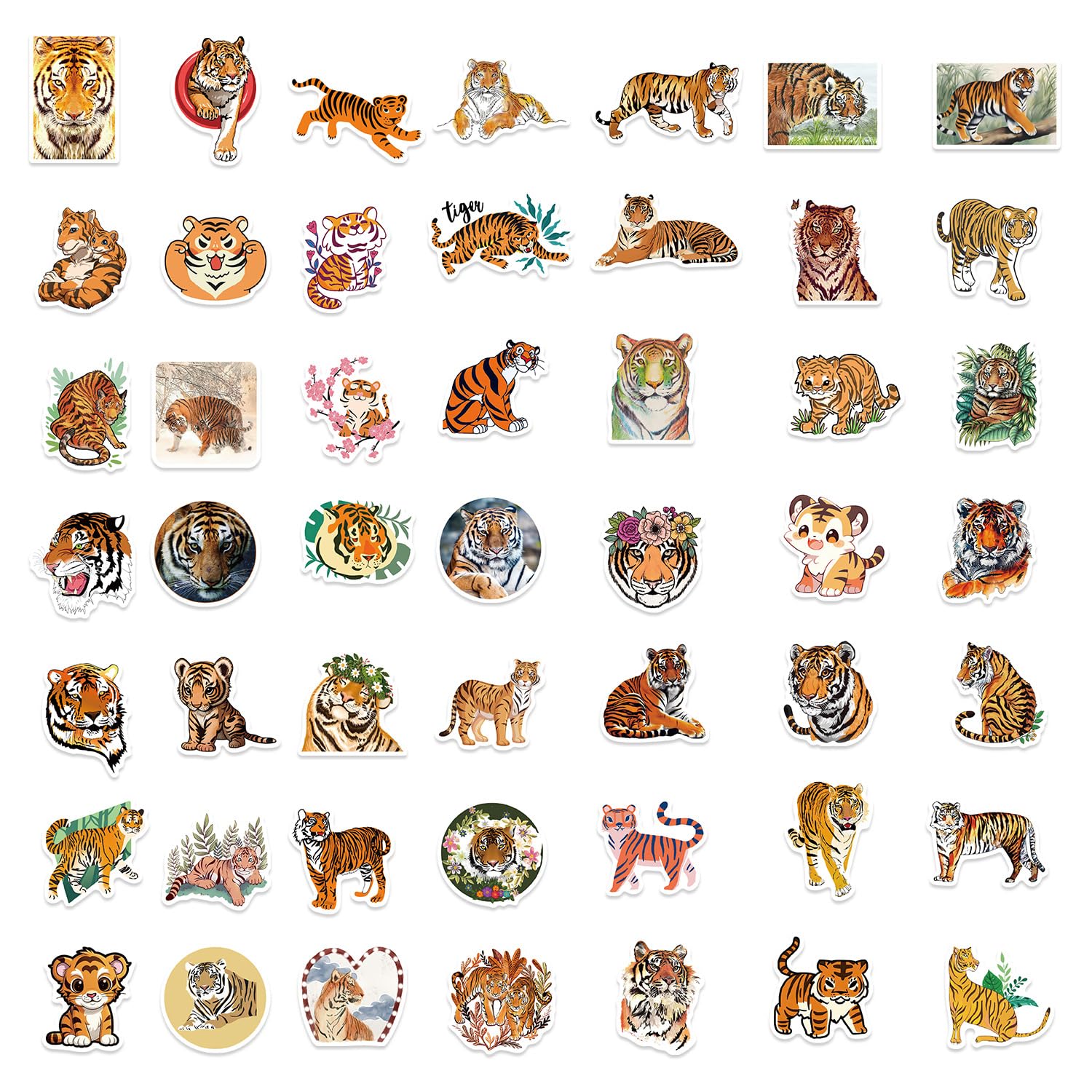 Bric dodo 50Pcs Tiger Stickers, Orange and Black, Waterproof, PVC, Cartoon, Laptop, Car, Skateboard, Suitcase, Luggage, Bike - Image 4