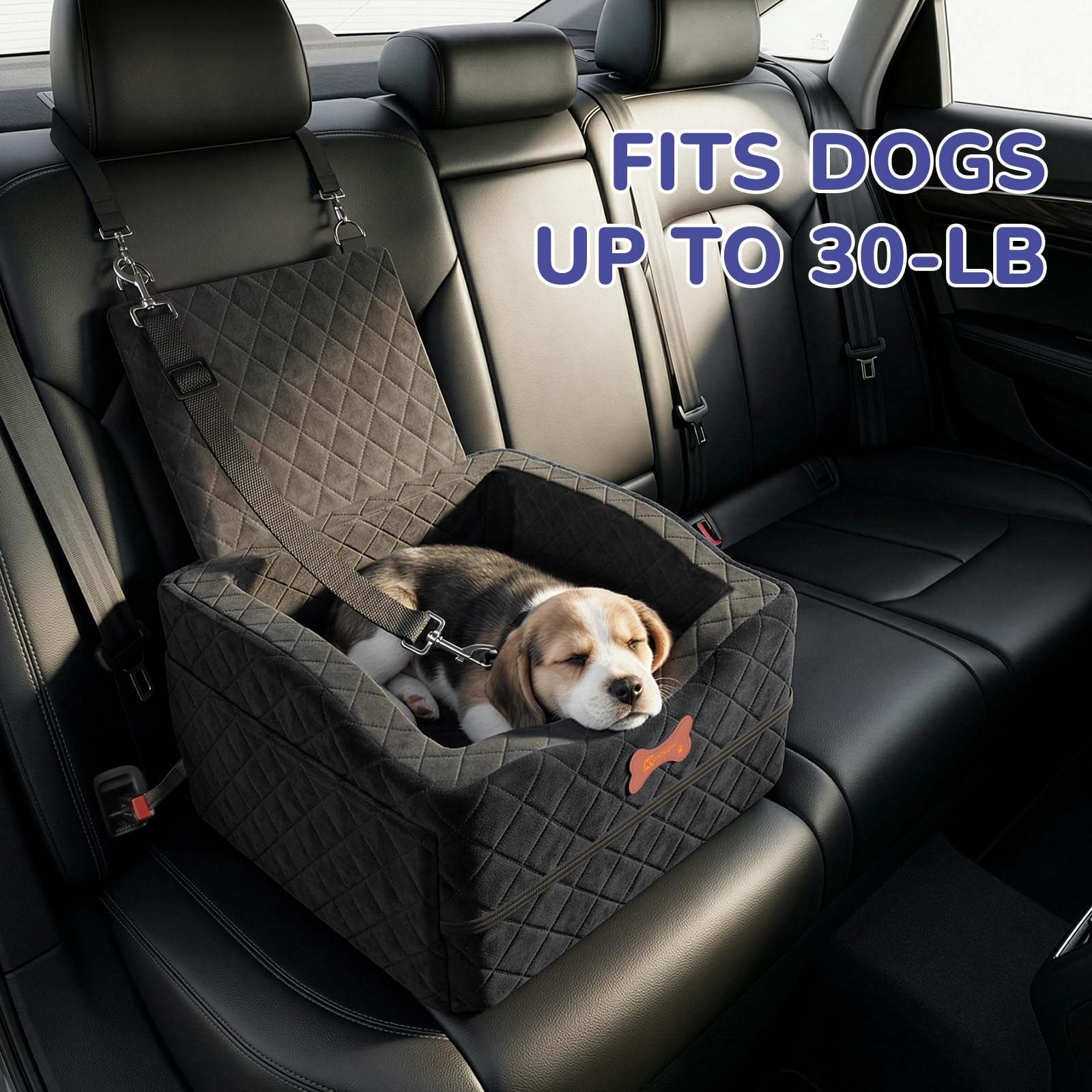 Dog Car Seat for Small Medium Dogs, 6" Elevated Dog Booster Seat with ISOFIX Safety Fixation, Washable Cover & High Density Memory Foam, Portable for Car Front/Rear/Trunk Home Outdoor Use (Jet Black) - image 2