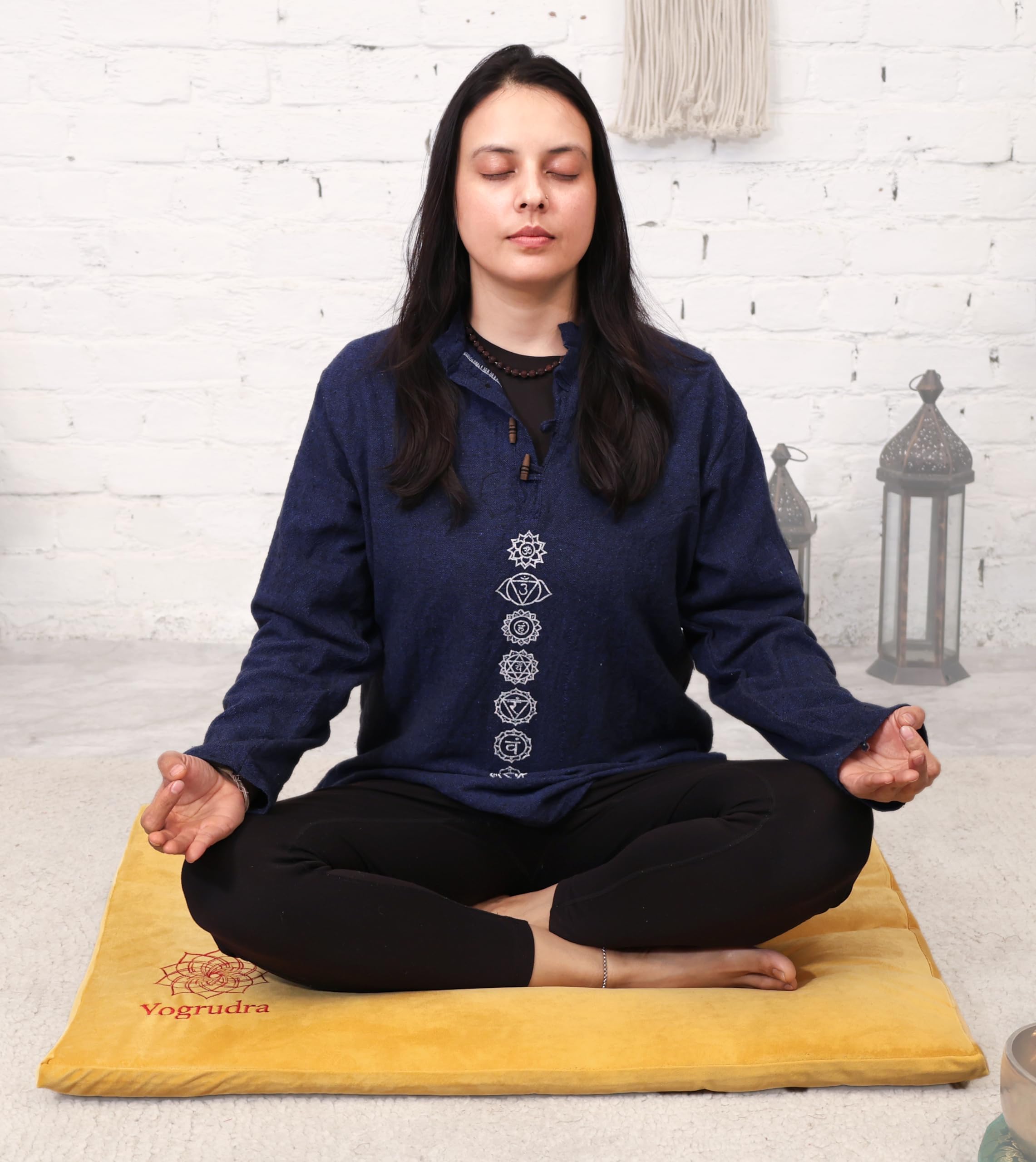 Meditation Mat - Cotton Filled Yoga and Meditation Pad | Meditation Cushion for Kneeling and Sitting Support | Large Rectangular Sitting Floor Pillow |Yellow |-picture-19