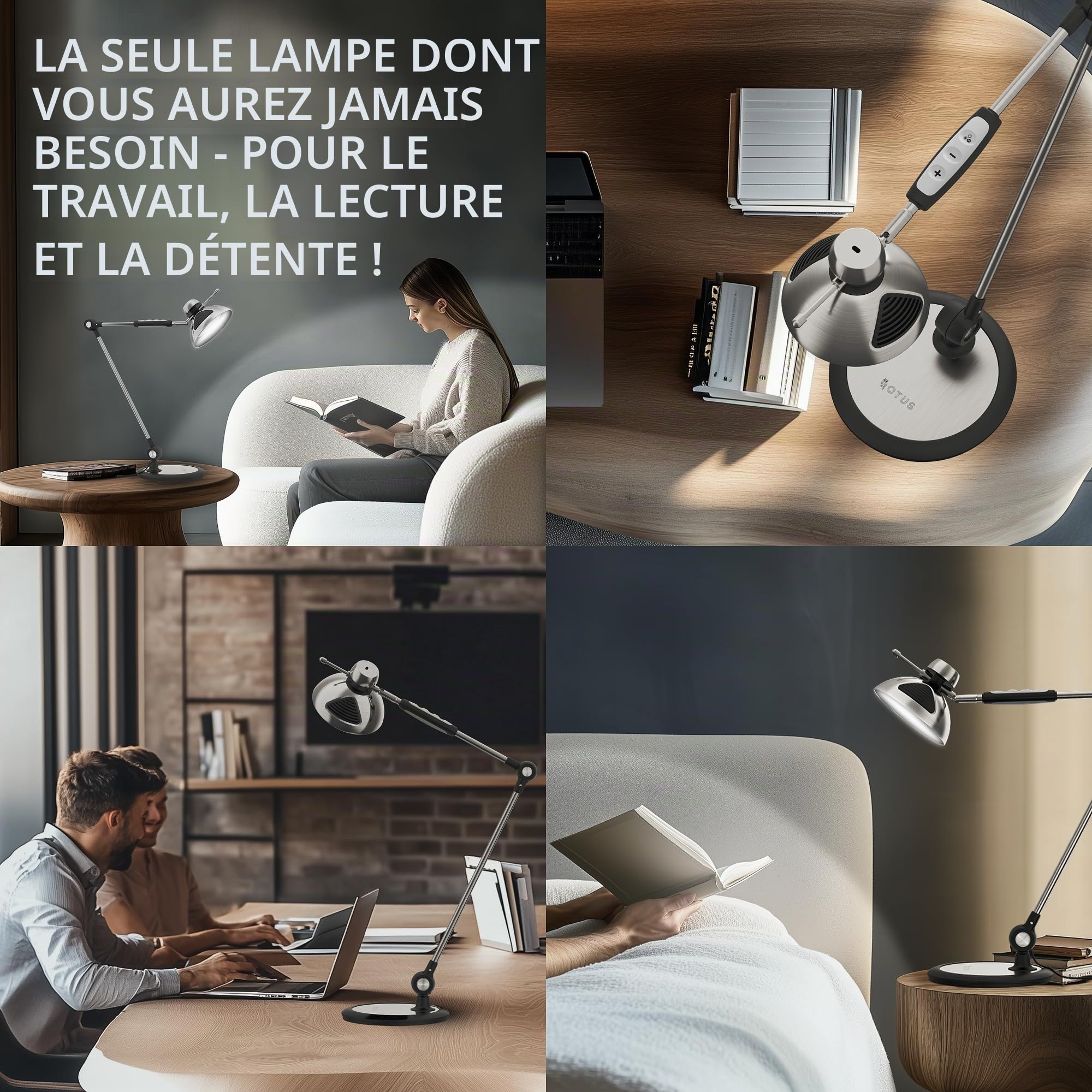 OTUS Lampe de Bureau LED avec Commande Gestuelle | Lampe de Table 12 Niveaux Luminosité, 3 Températures Couleur, Architecte Rétro avec Bras Articulé | Lumiere Bureau pour Lecture, Atelier