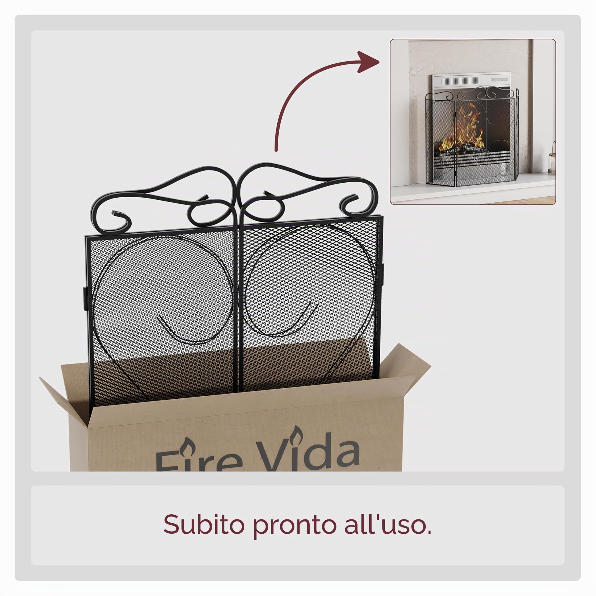 Fire Vida Tapton 3 Panel Screen/Spark Guard, Metallo, Nero