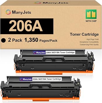 206A Toner Cartridge Black 2-Pack with Chip,Replacement for HP 206A W2110A 206X W2110X Black,Compatible for HP Color LaserJet Pro M255dw M255nw M282nw M283fdw M283cdw M283fdn Printer