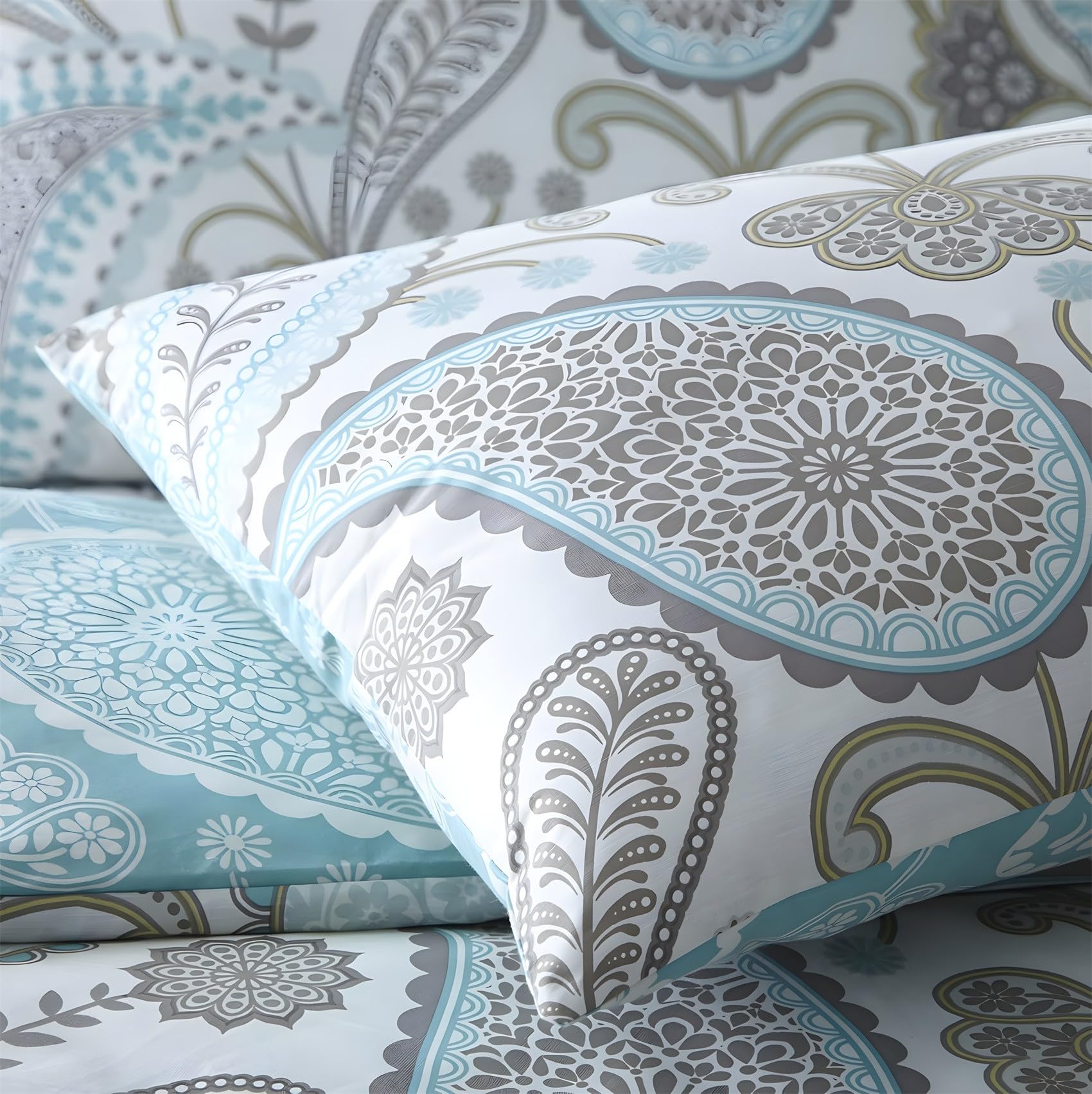 Funda Nordica Cama 150 Estampado de Flores y Hojas, Retro étnico Ropa de Cama Microfibra Suave y Cómoda con Cremallera Funda Edredon 220x240-2 Fundas Almohada 50x75 GA1121