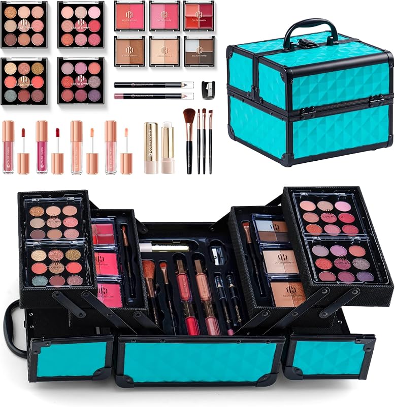 All In One Makeup Kit, Makeup Sets for Teens Girls - Mint Green | Cosmetics Gift Set Includes Eyeshadow Lip Gloss Balm Blush Highlight Concealer Eyeliner Brush, Ideal for Birthdays, Festivals