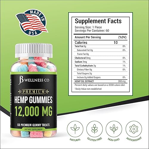 Miniatura 2 de Paquete de 2 – Gomitas de cáñamo premium 12,000 – Inflamación – Vitaminas y Omega 3,6,9 – Fabricado en los Estados Unidos (120 unidades) – [2