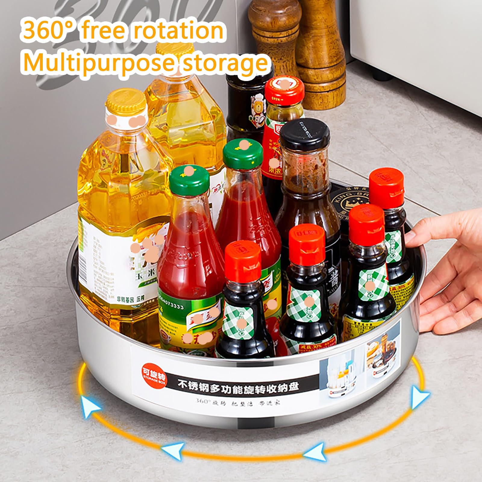 Organizzatore Girevole Lazy Susan, Porta Spezie Rotante A 360° Per Mobiletti Da Cucina, Frigorifero E Dispensa, Porta Condimenti Girevole In Acciaio Inossidabile,G