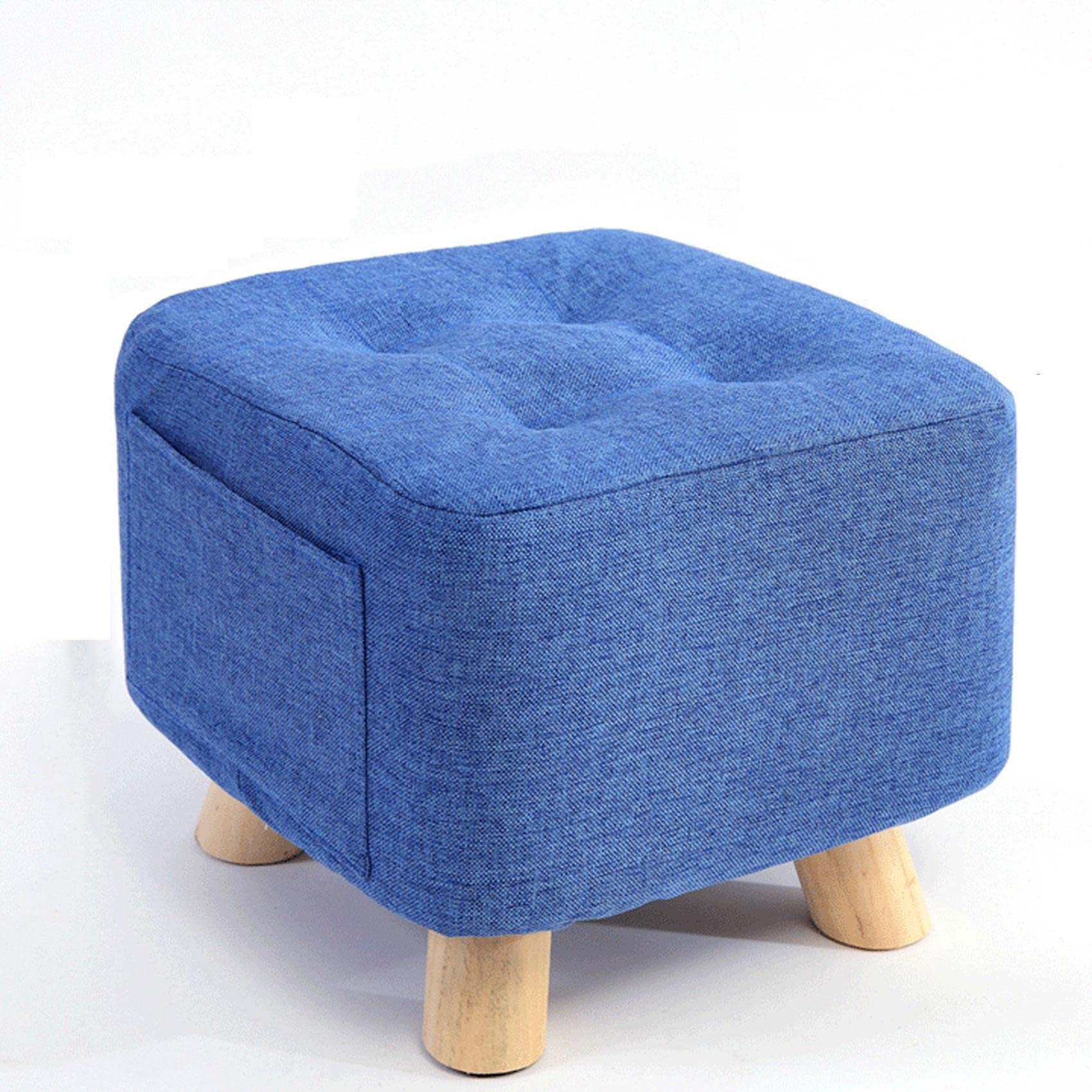LMMIAOZ Linen Square Footstool for Living Room and Bedroom Blue Small Foot Rest Stool for Shoe Changing 28x28x25cm