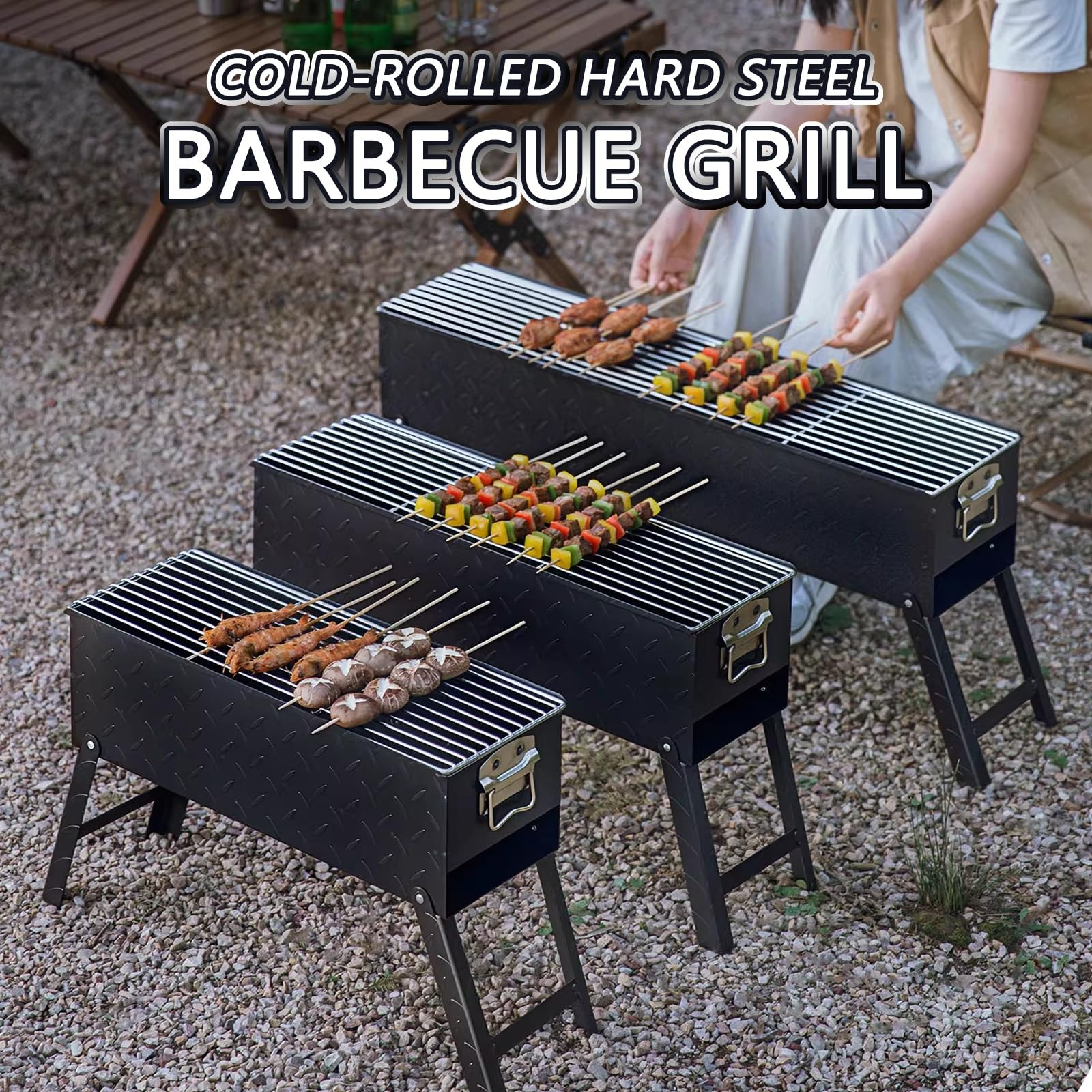 Przenośny grill węglowy, 61 cm, składany, walcowany na zimno stalowy design z wentylacją do gotowania na zewnątrz, idealny na grilla na podwórku i imprezy kempingowe