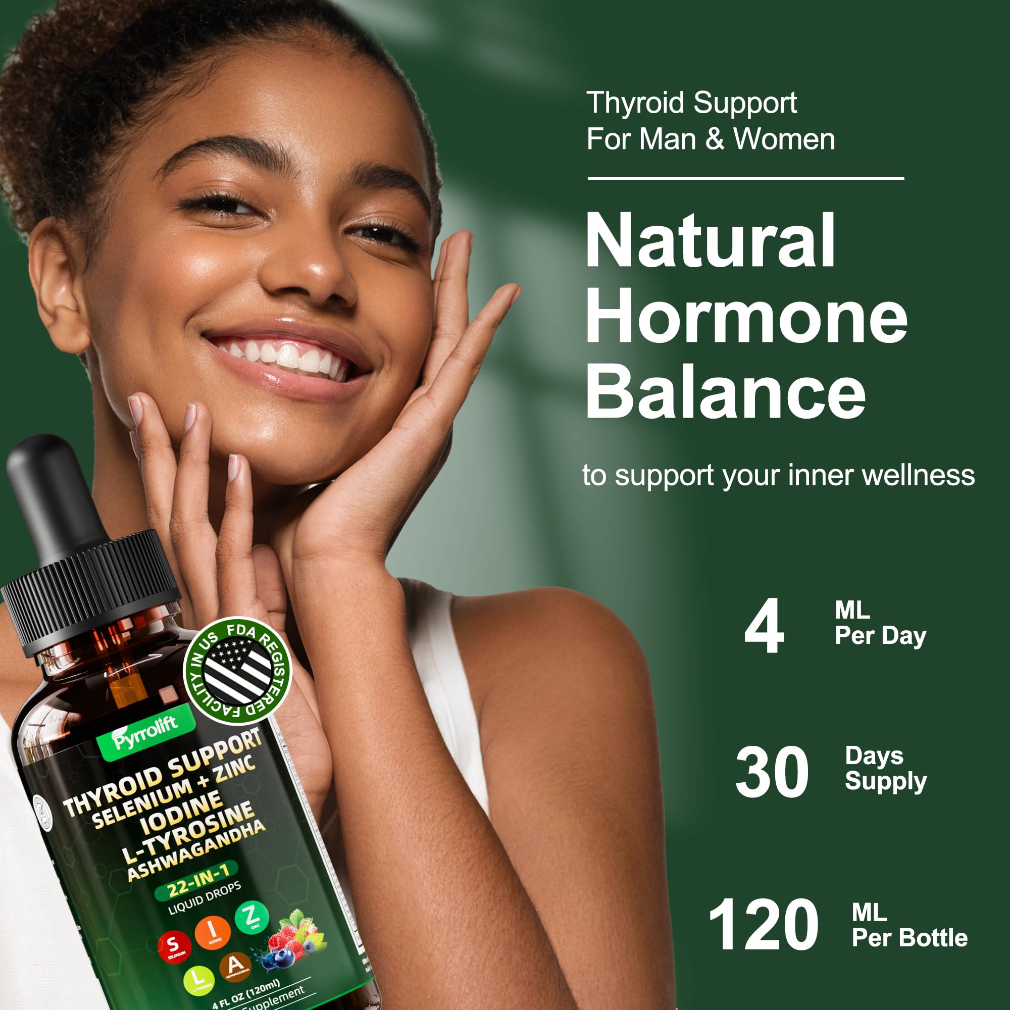 Thyroid Support Drops, Iodine Selenium Zinc L-Tyrosine & Ashwagandha, Liquid Thyroid Supplement with Vitamin B Complex, Herbal Formula, 120 mL — Amazon image 7