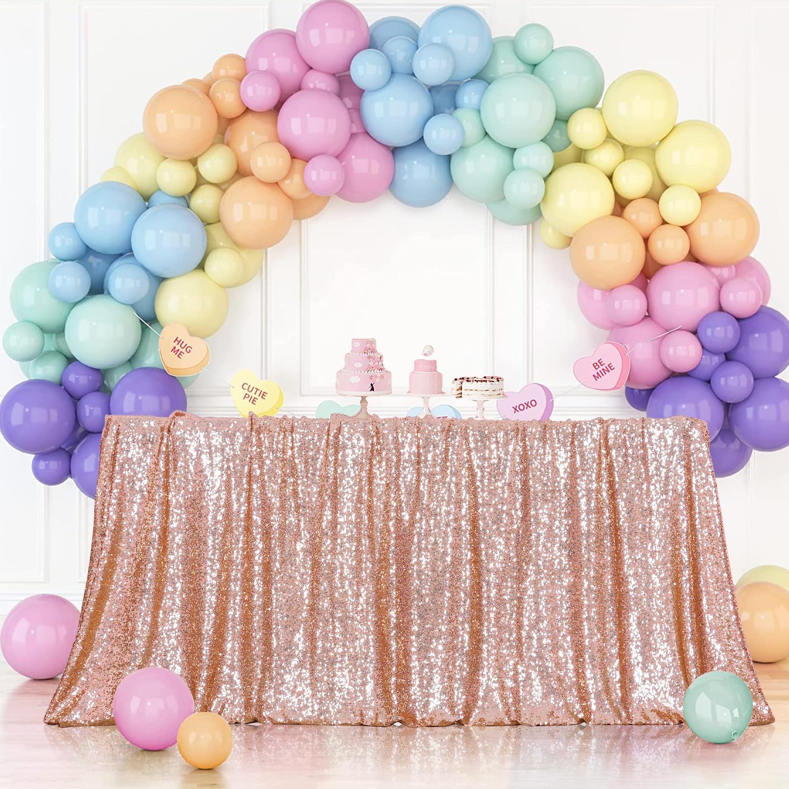 3E Home Rose Gold Sequin Tablecloth,Rectangle Sequin Table Cover for Wedding Halloween Christmas Party Banquet 90" X 132" (229cm X 335cm) โ image 1