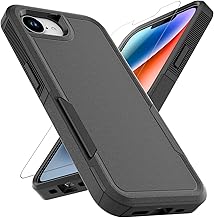 MDCN for iPhone 16E Case: Dual Layer Protective Heavy Duty Cell Phone Cover Shockproof Rugged with HD Screen Protector - Military Protection Bumper Tough - for Apple iPhone 16E, Black