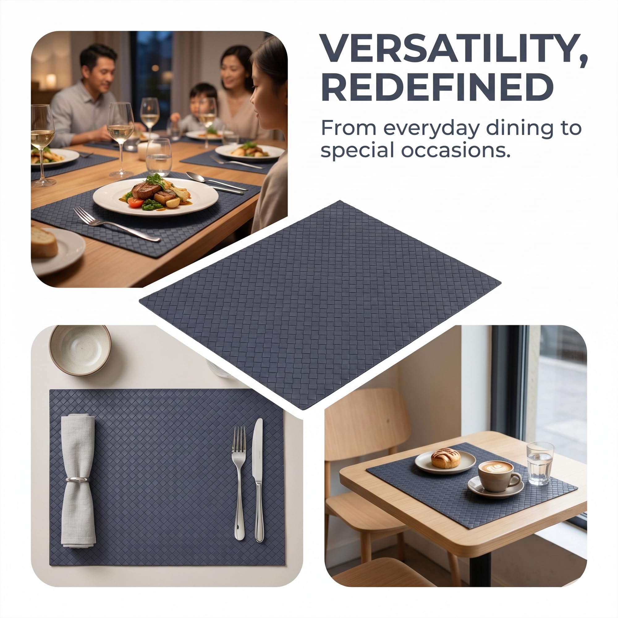 Set di 6 tovagliette in pelle per cucina, tavolo da pranzo, resistenti al calore, tovagliette lavabili 43,2 x 30,5 cm, grigio scuro