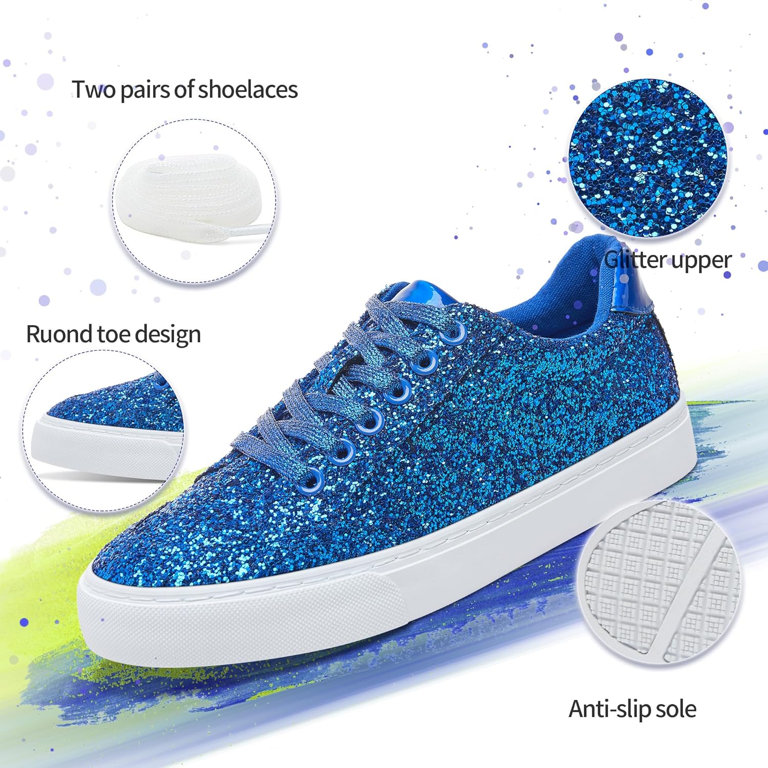 Jeekopeg Glitter Sparkly Fashion Sneakers Shoes Shiny Casual Shoes Bling Sequin Concert Low Cut Lace up Shoes - Image 6