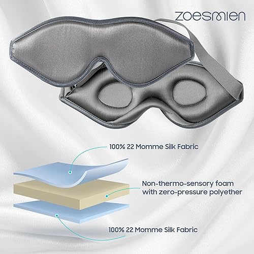 Miniatura 3 de ZOESMIEN - Antifaz para dormir de seda  Máscara de ojos 100% seda de morera, máscara de ojos contorneada 3D para mujeres y hombres, bloqueo de luz,