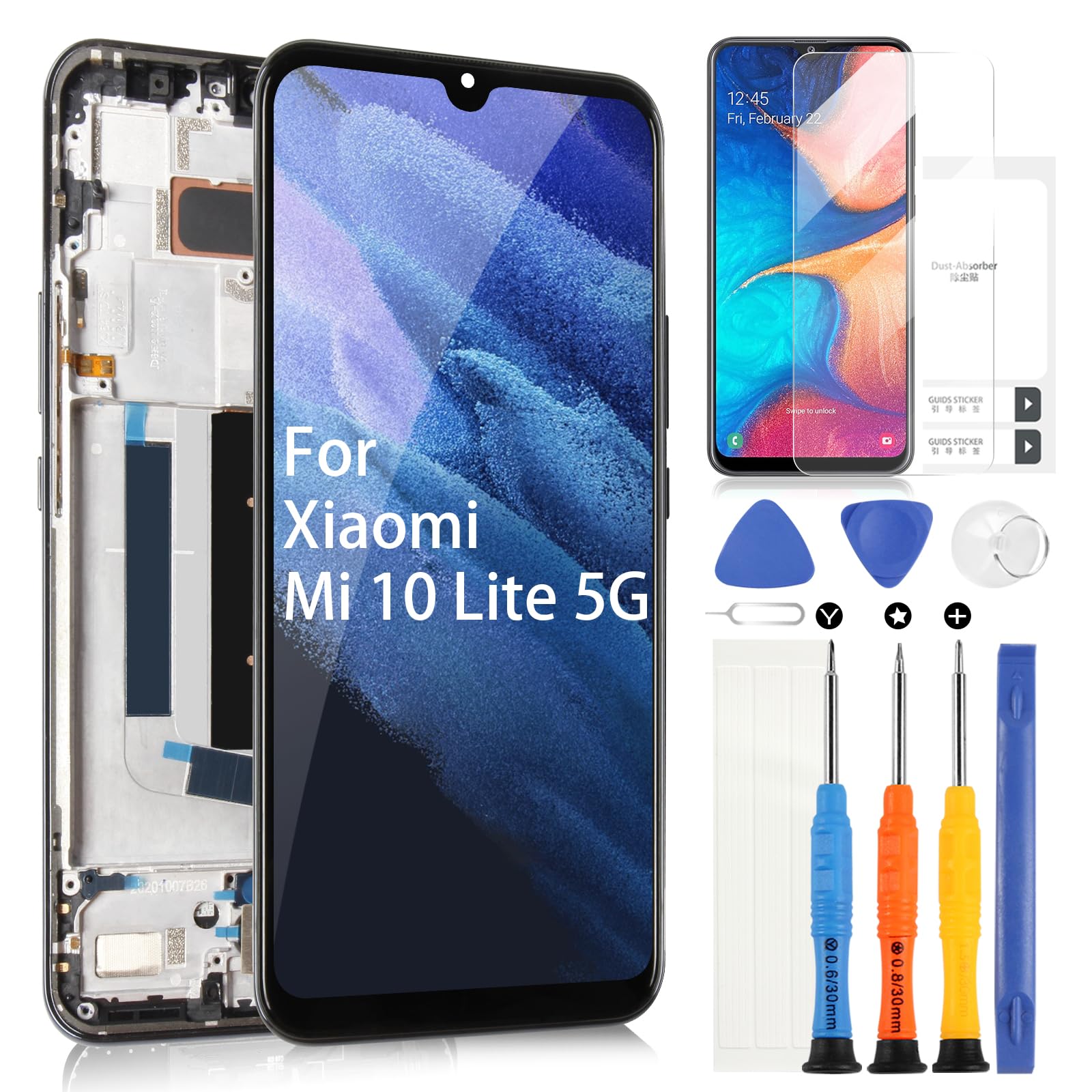Schermo OLED Per Xiaomi Mi 10 Lite 5G (M2002J9G / M2002J9S) Con Kit Riparazione E Pellicola - Sostituzione Display 6,57'' Touchscreen Digitizer