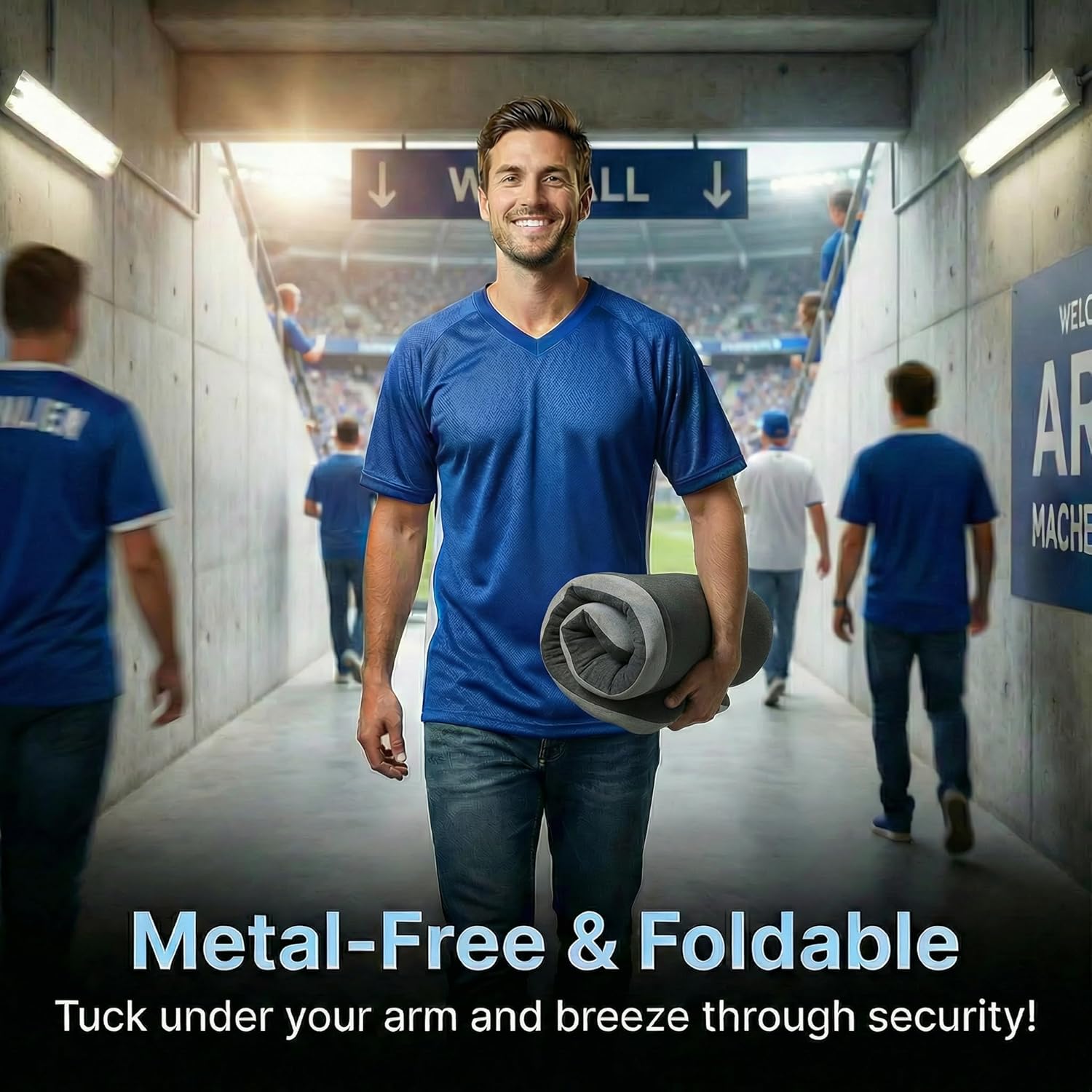 Stadium Seat Cushion with Back Support for Bleachers & Plastic Seats, Metal-Free Foldable Memory Foam Chair Pad for Sporting Events, Hollow Ventilation, Anti-Slip, Washable, 18.1" x 16.5" x 15"