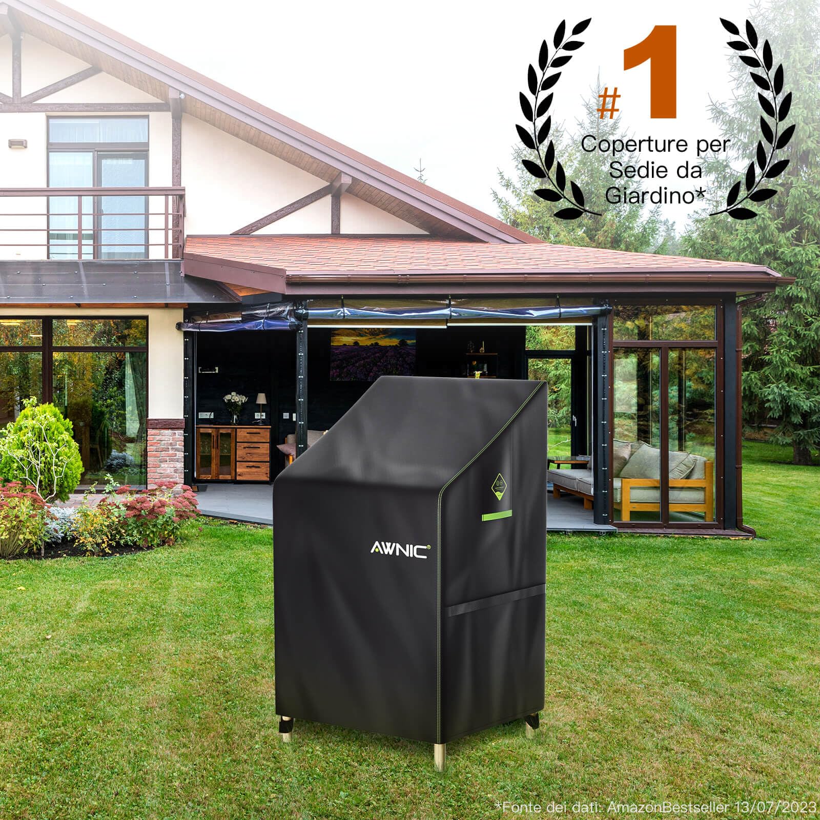 AWNIC Copertura Sedie Esterno Impermeabile, Antivento e Antipolvere, Resistente ai Raggi UV Copri Sedie da Giardino 420D Poliestere Adatto per Sedie Plastica Esterno Impilabili 65x75x85/120cm