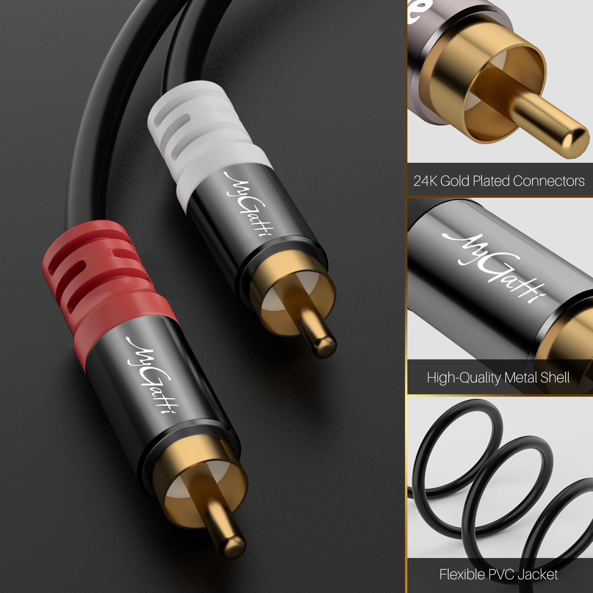Cavo RCA 2m Jelly Tang | Audio Stereo 2 RCA Maschio A 2 RCA Maschio | Intrecciato In Nylon E Placcato Oro - 5