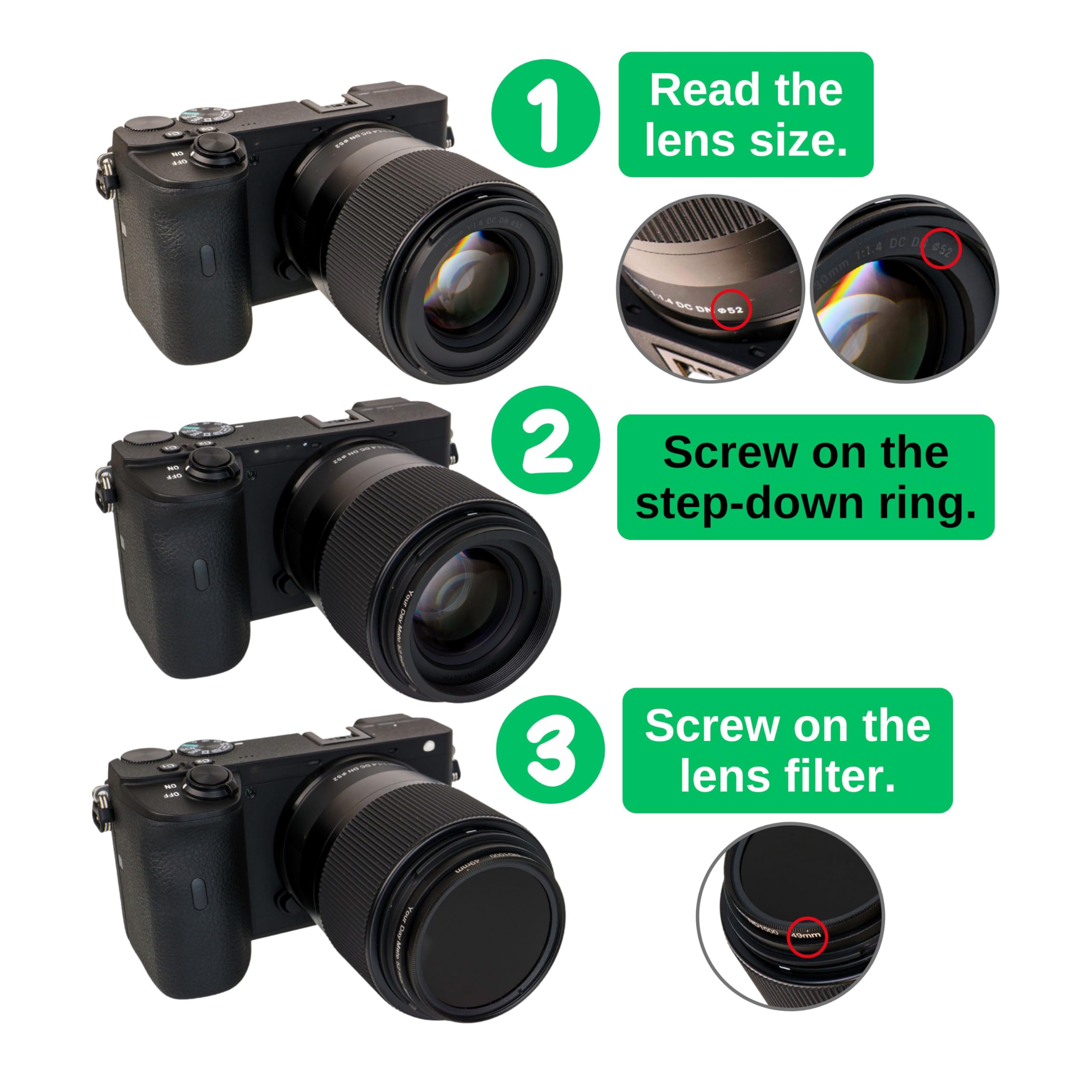 Step Down Ring, Ø 58 à 55 mm de diamètre, Compatible avec Les objectifs de Fabricants tels Que Canon, Sony, Nikon, Fujifilm, Adaptateur de Filtre pour Objectif d'appareil Photo, Step-Down Ring alu
