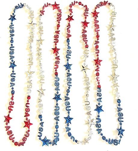 Collares de cuentas del Día de la Independencia del 4 de julio, accesorios rojos, blancos y azules, joyería patriótica para fiestas (12 unidades)