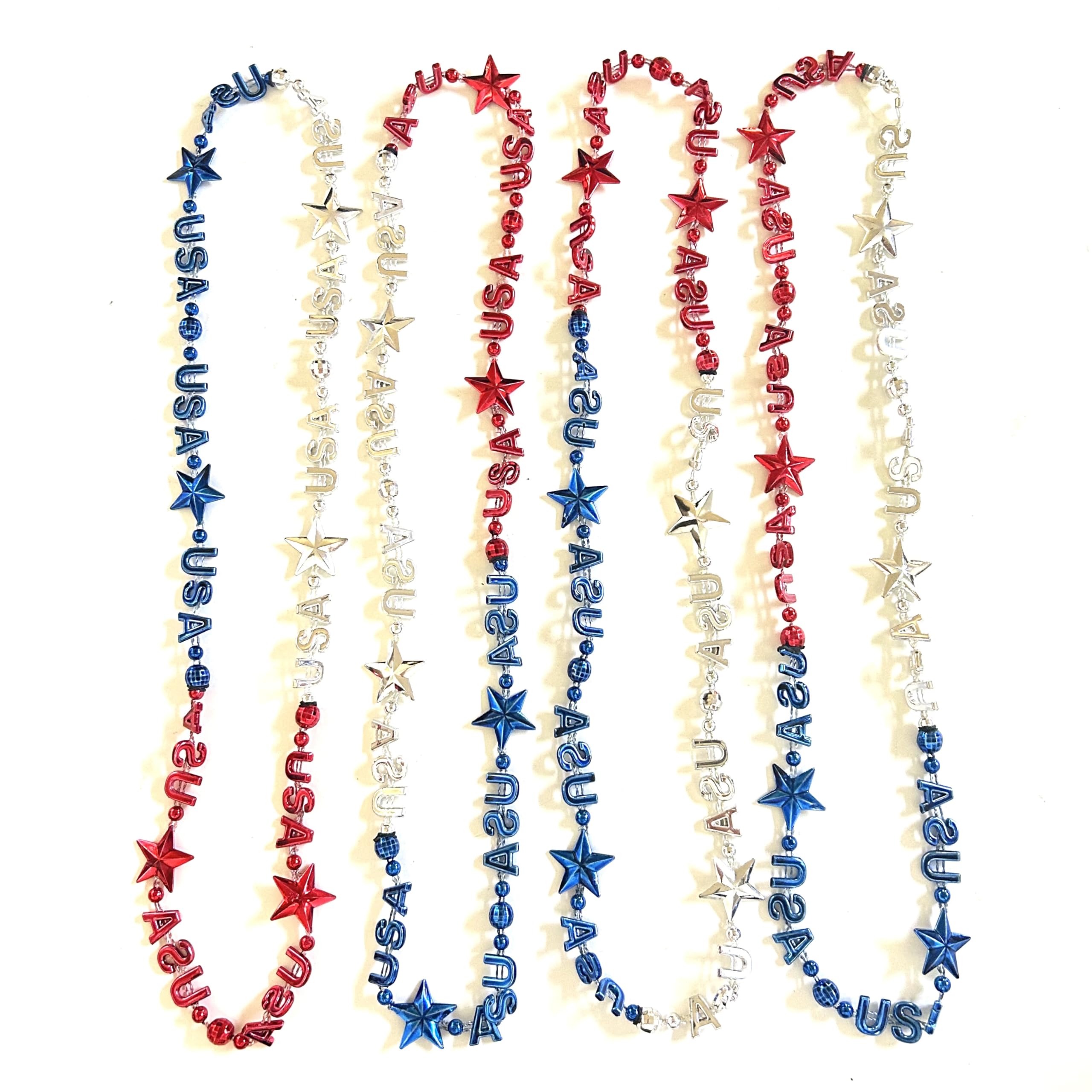 Robbstark 4th of July Independence Day Bead Necklaces Red, White and Blue Accessories Patriotic Party Jewelry (12pcs)
