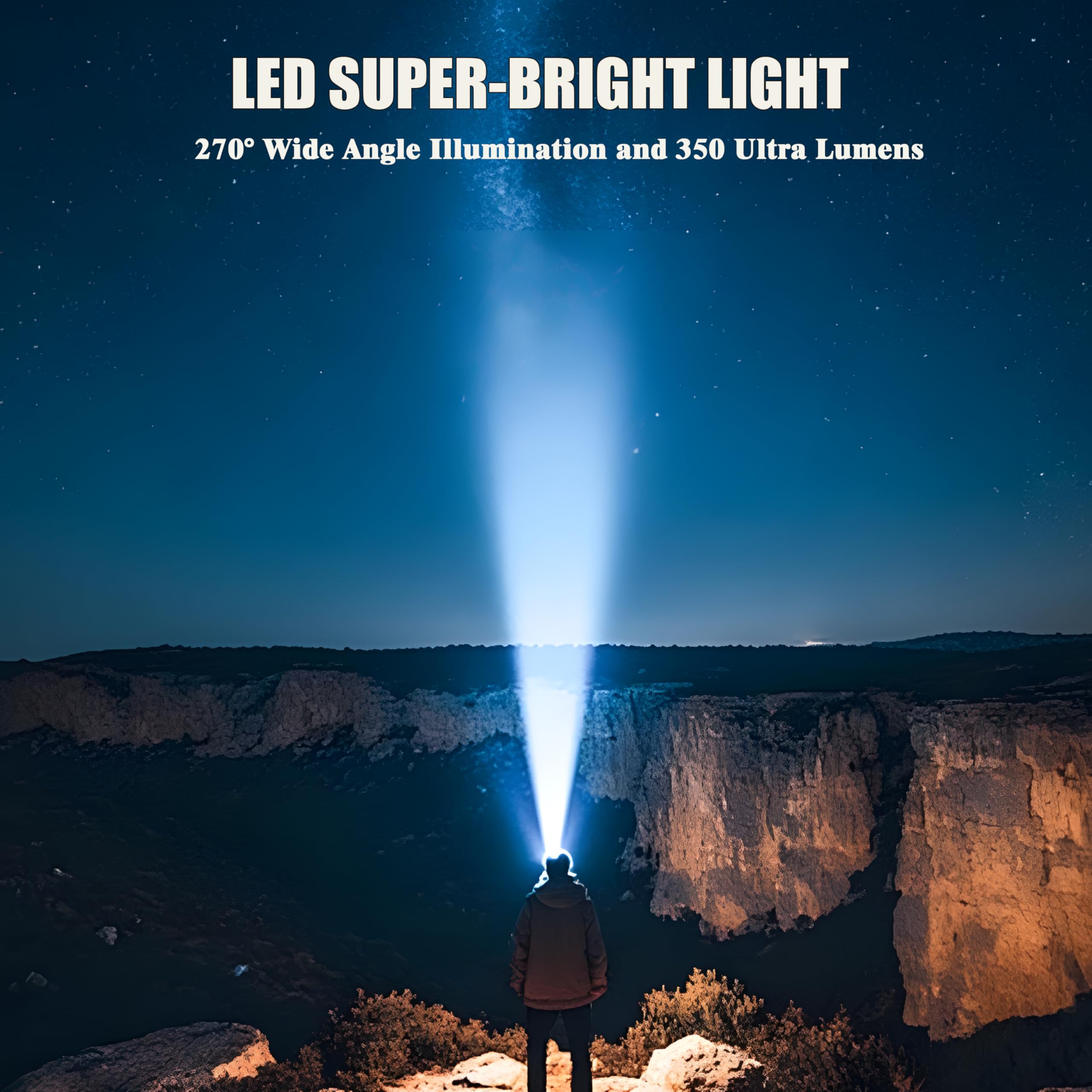 Lampada Frontale LED Super Luminosa, 2 Pcs Torcia Frontale Ricaricabile USB-C, 4 Modalità, 350 Lumen, Sensore Movimento, Luce Frontale LED Per Corsa, Pesca, Campeggio