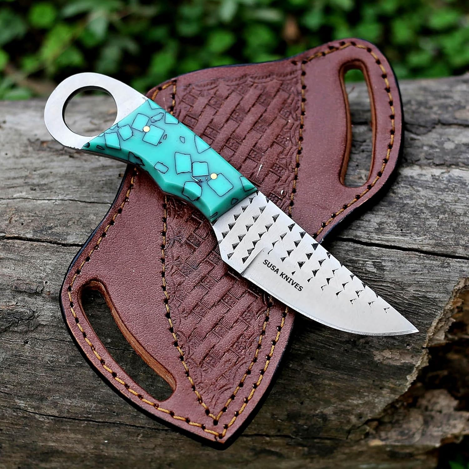 Custom Handmade 7'' fixed blade hoof rasp knife/Cow boy knife/Damascus steel Bull cutter cowboy knives with pancake leather sheath (SUSA 110)