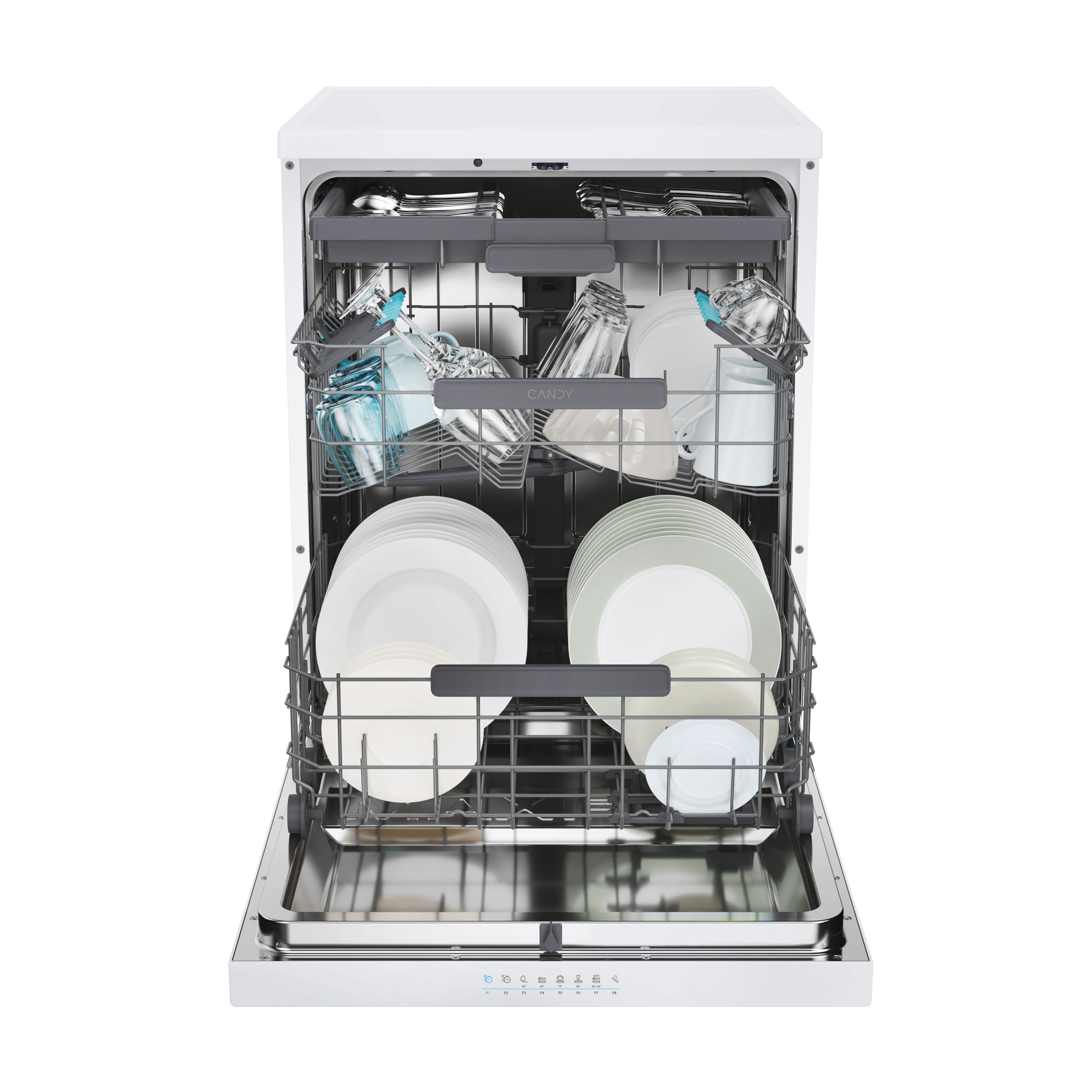 Candy Rapidò CF 5C7F1W, Lavastoviglie 60 CM, 15 Servizi, Digitale, WIFI, 8 Programmi, Motore Inverter, Inizio Differito 1-23H, Indicatore Sale e Lucidante, Terzo Vassoio, 47DB, Bianco