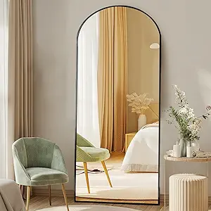 DUMOS Arched Full Length Mirror with Stand 64"x21" Floor Standing Aluminum Frame for Bedroom Body Hanging Leaning Modern Simple Home Decor Shatter-proorf Nano Glass Wall Living Room Cloakroom Black