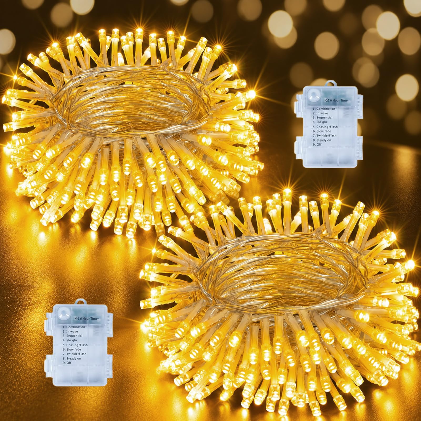 Hopexy 20M 200 LED Battery Fairy Lights, 2 Pack 10m Warm White String Light — image 1