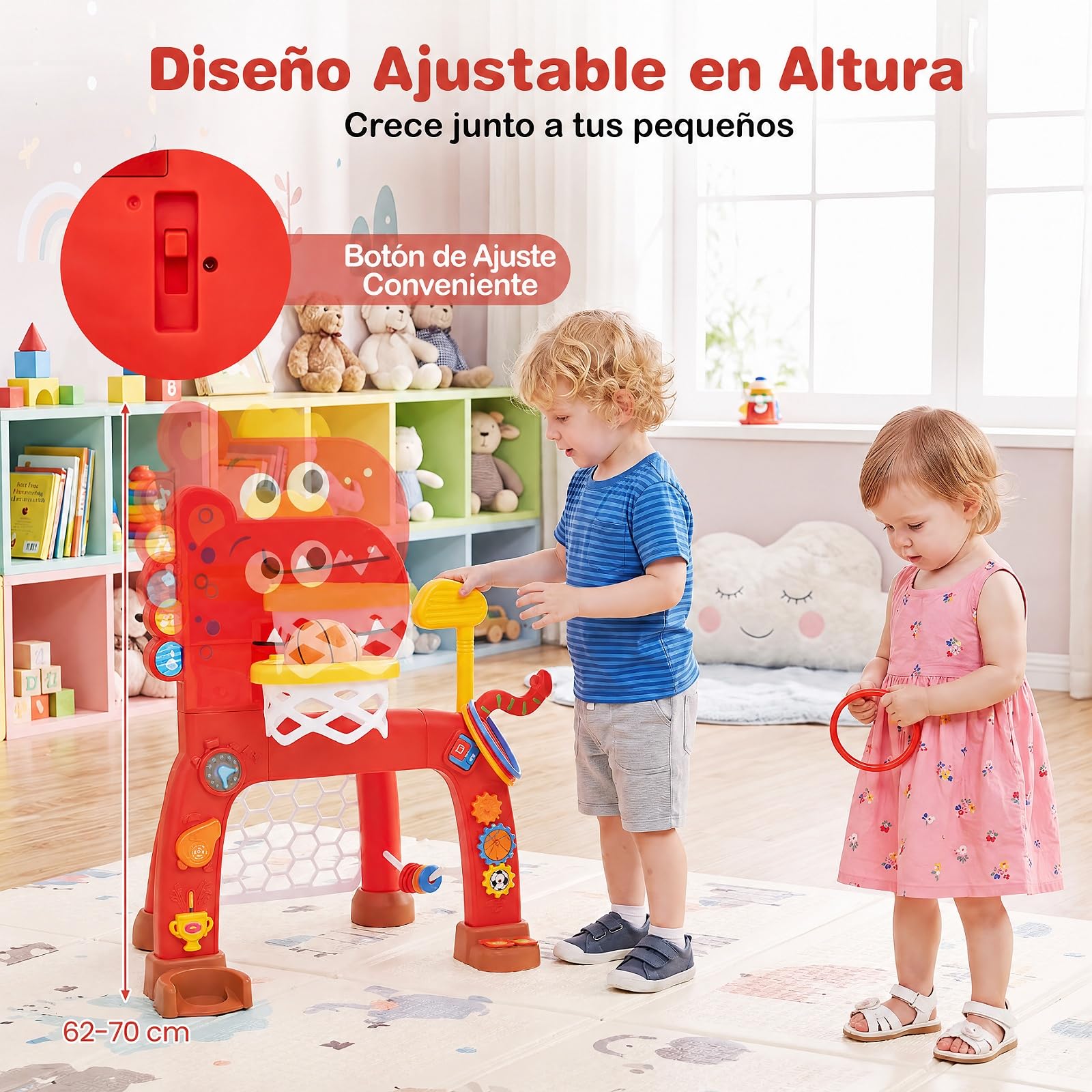 COSTWAY 4 en 1 Canasta Baloncesto Infantil, Alturas Ajustables (Rojo)