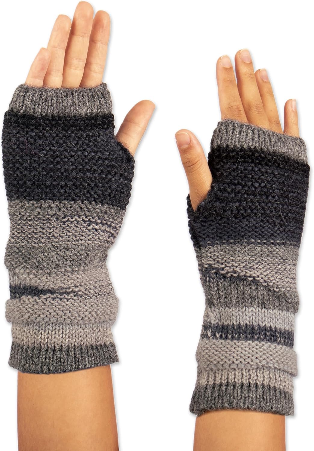NOVICA Artisan Handmade 100% Alpaca Fingerless Mittens Grey Black Knit from Peru Wool Accessories Gloves Patterned 'Monochromatic Shades'