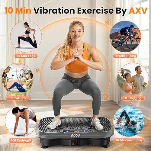 Vista 26 de AXV Plataforma de vibración para fitness, máquina de ejercicios, drenaje linfático vibratorio, agitación, agitador de cuerpo completo, soporte