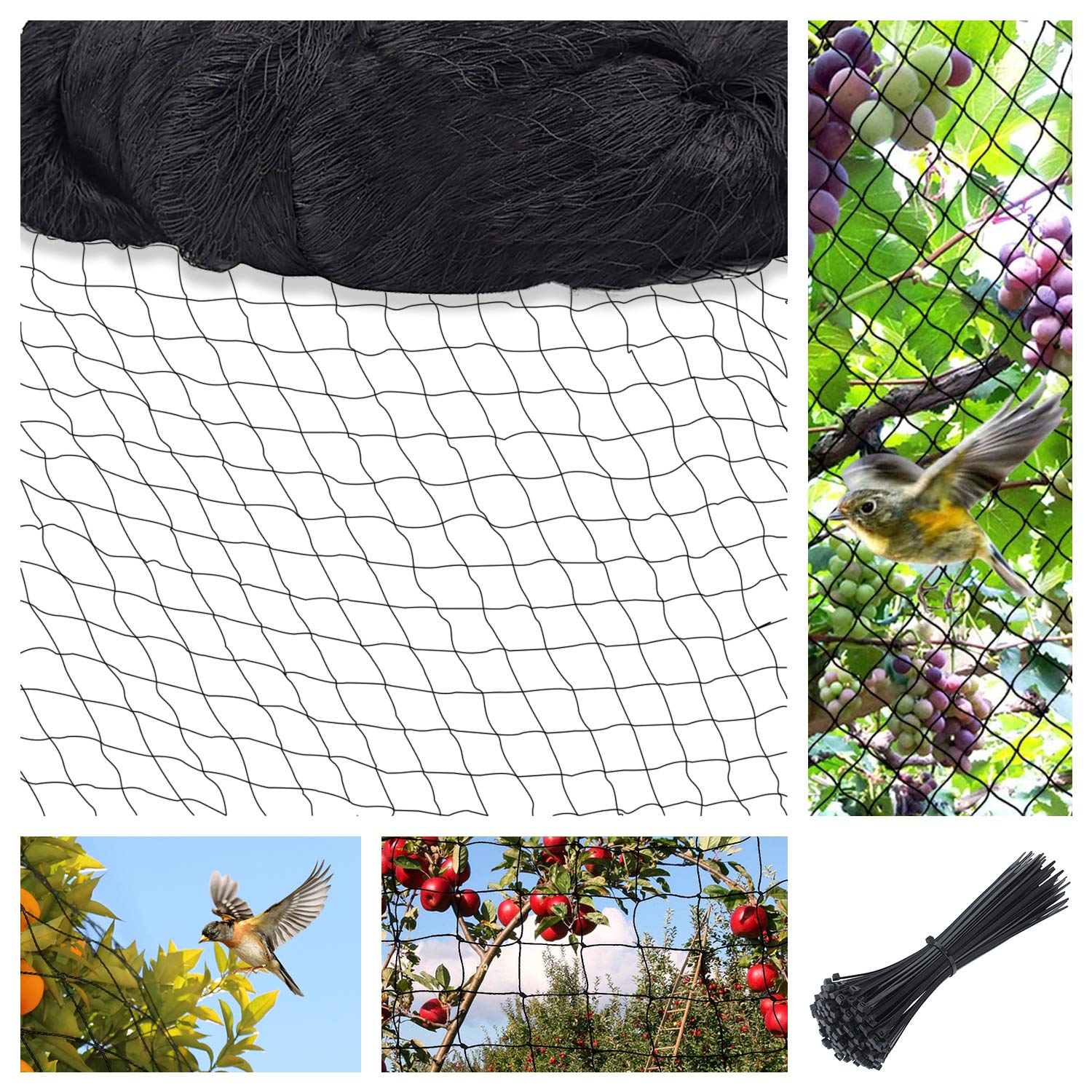 Bird Netting for Garden Poultry Net with Zip Ties Nylon Garden Netting with 0.78 inch Square Mesh Light Weight and Durability Protect Fruit Trees Farm and Vegetables