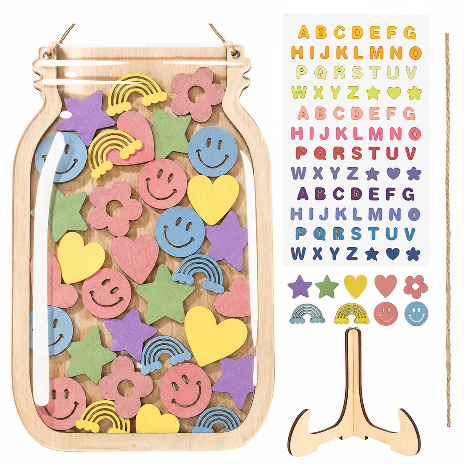Reward Jar, 30Pcs Reward Jars with Star, Flower, Smiley, Rainbow and Heart, Good Behaviour Chart Reward Pot for Child, Jar Reward System for Home School Classroom Teacher Parent with Alphabet Stickers โ image 1
