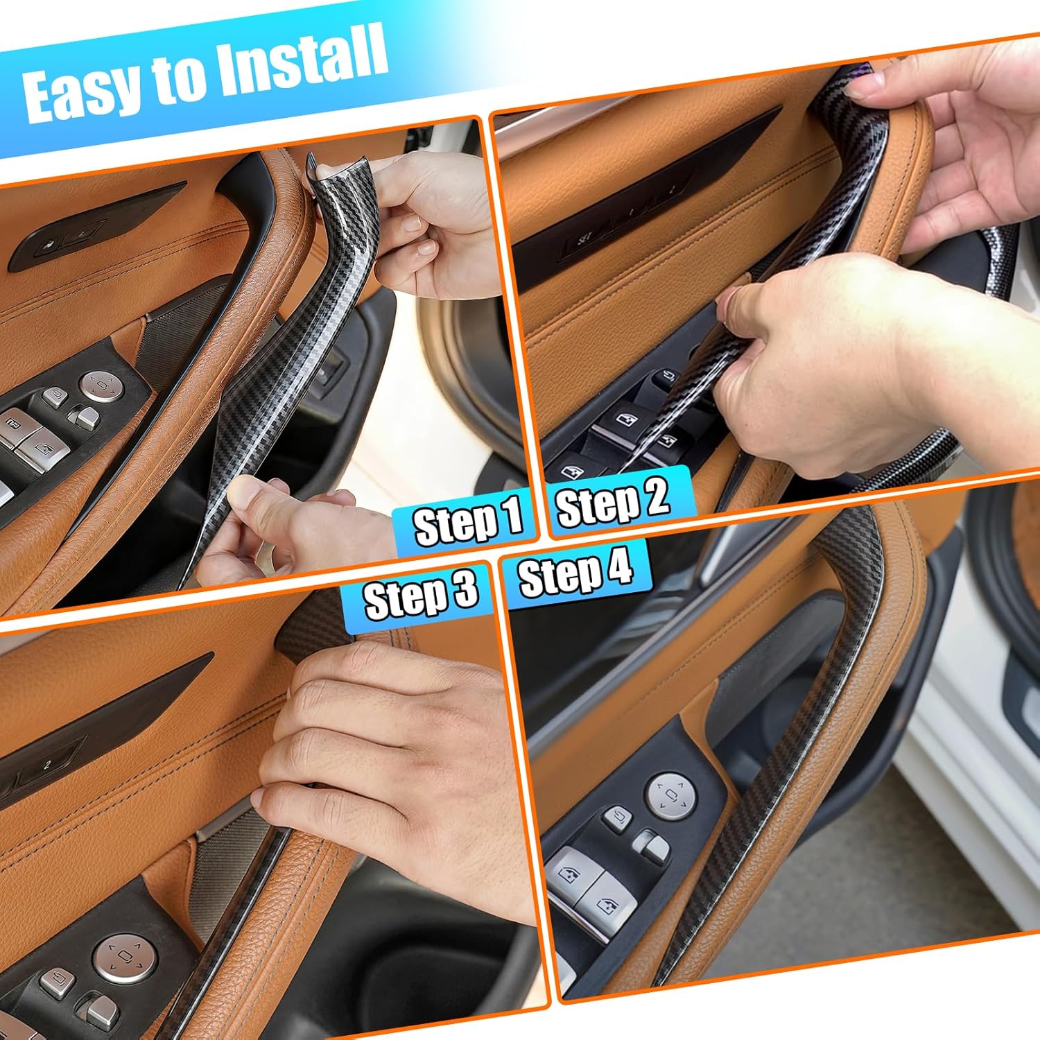 Compatible with BMW 5 Series G30/G31/F90 M5 Door Handle Covers 2017-2022,2PCS Left and Right Passenger Interior Door Pull Handle Cover for BMW 518d,520i,525d,530e,540dX(Carbon Fiber Pattern)