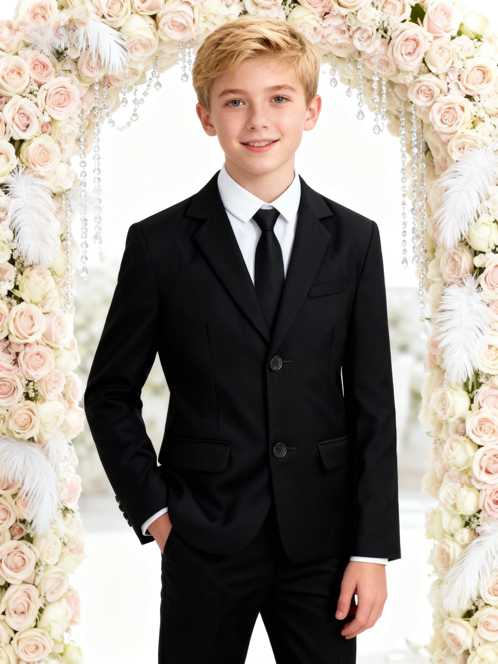 Jungen Blazer V-Ausschnitt Hochzeit Regular Fit Anzugjacke 128-164